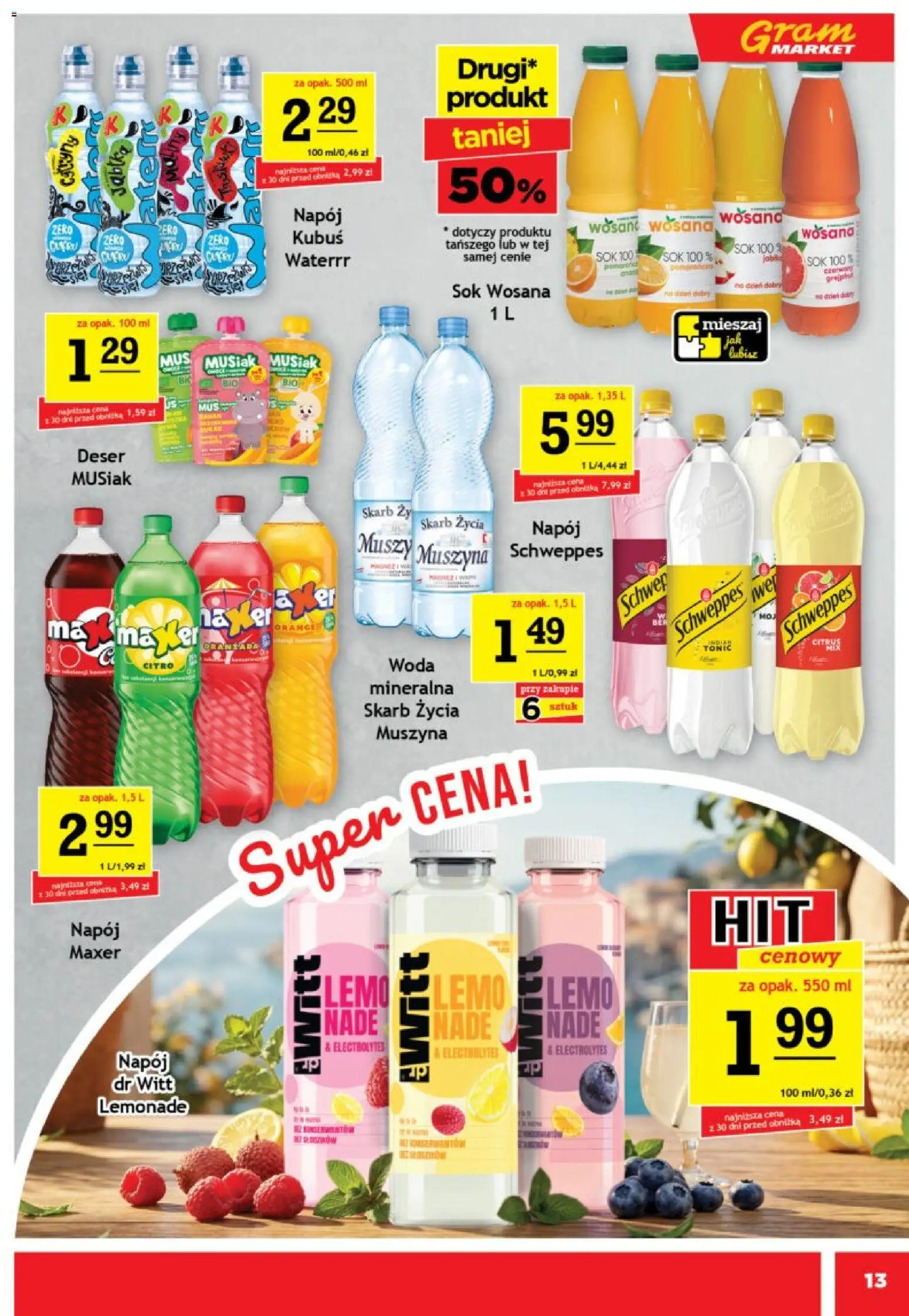 Gram Market gazetka od 15.07.2026 | Strona: 13 | Produkty: Sok, Woda