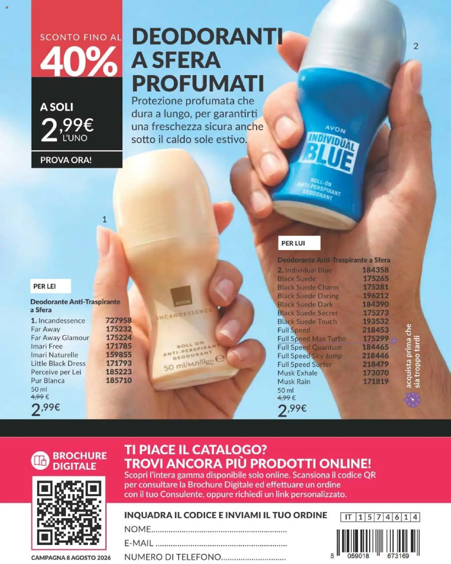 Volantino Avon del 01/08/2026 | Pagina: 196 | Prodotti: Deodorante, Antitraspirante