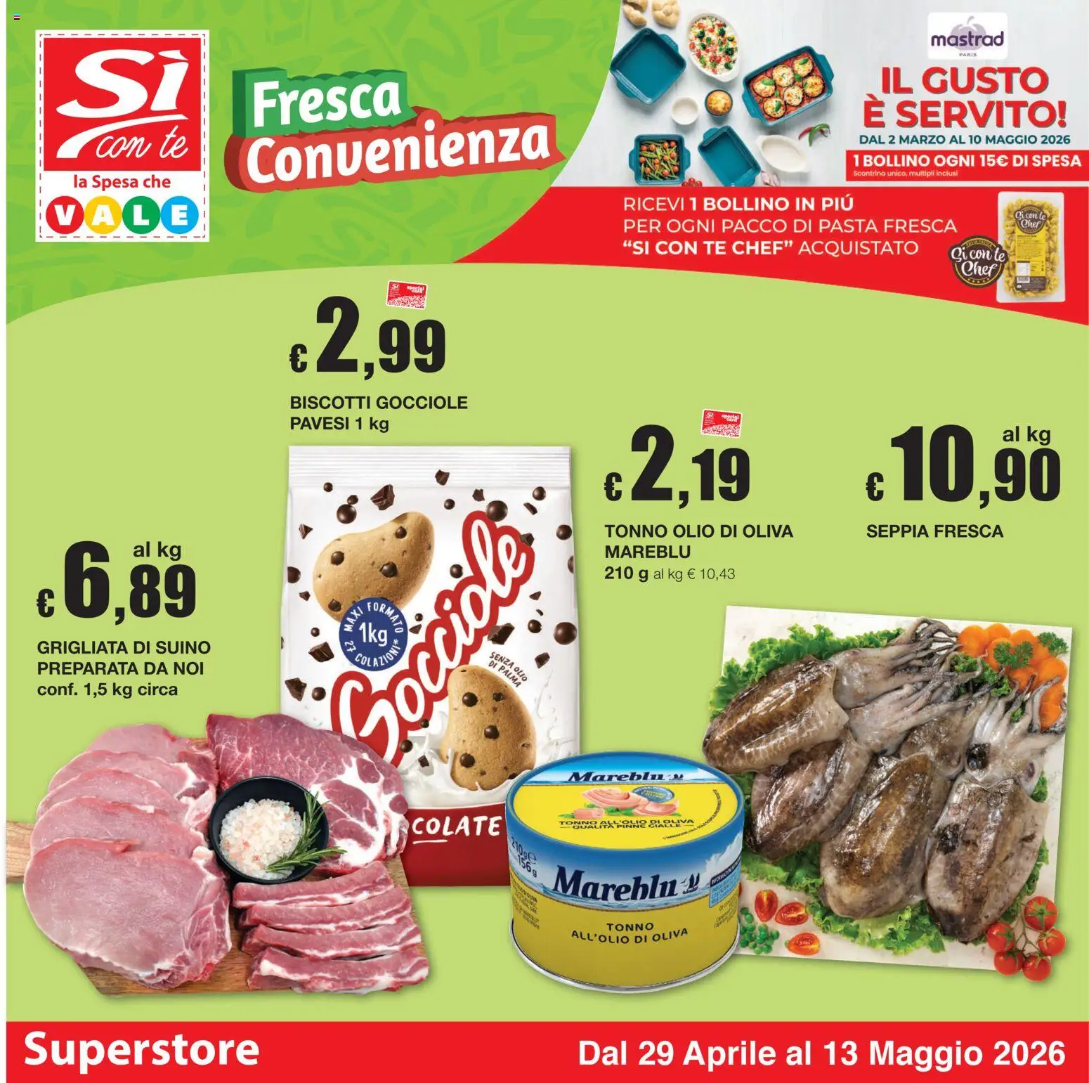 Volantino Sì con Te del 29.04.2026 | Pagina: 1 | Prodotti: Tè, Biscotti, Suino, Olio