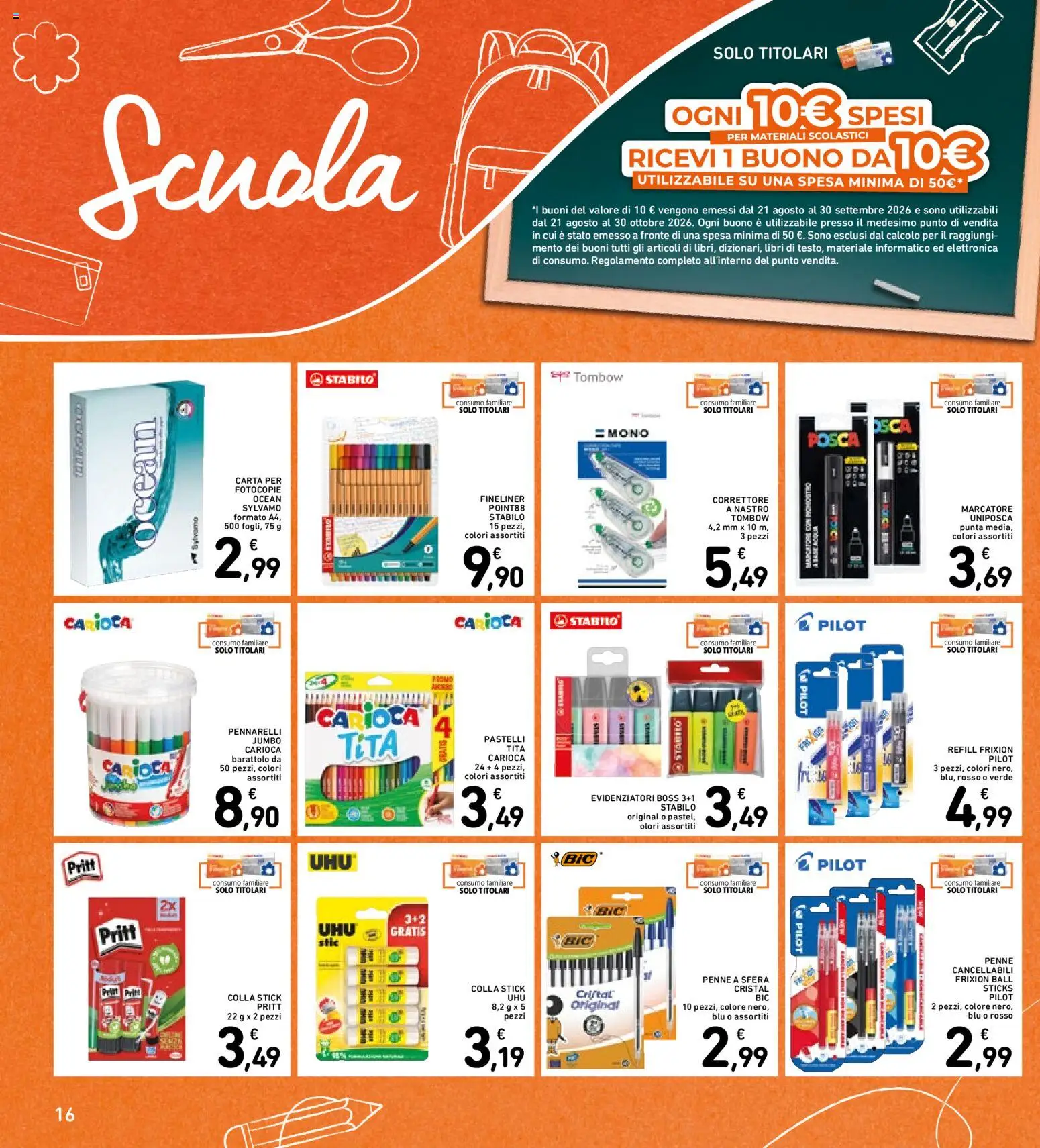 Volantino Spazio Conad del 04/09/2026 | Pagina: 16 | Prodotti: Libri, Colla, Penne, Correttore