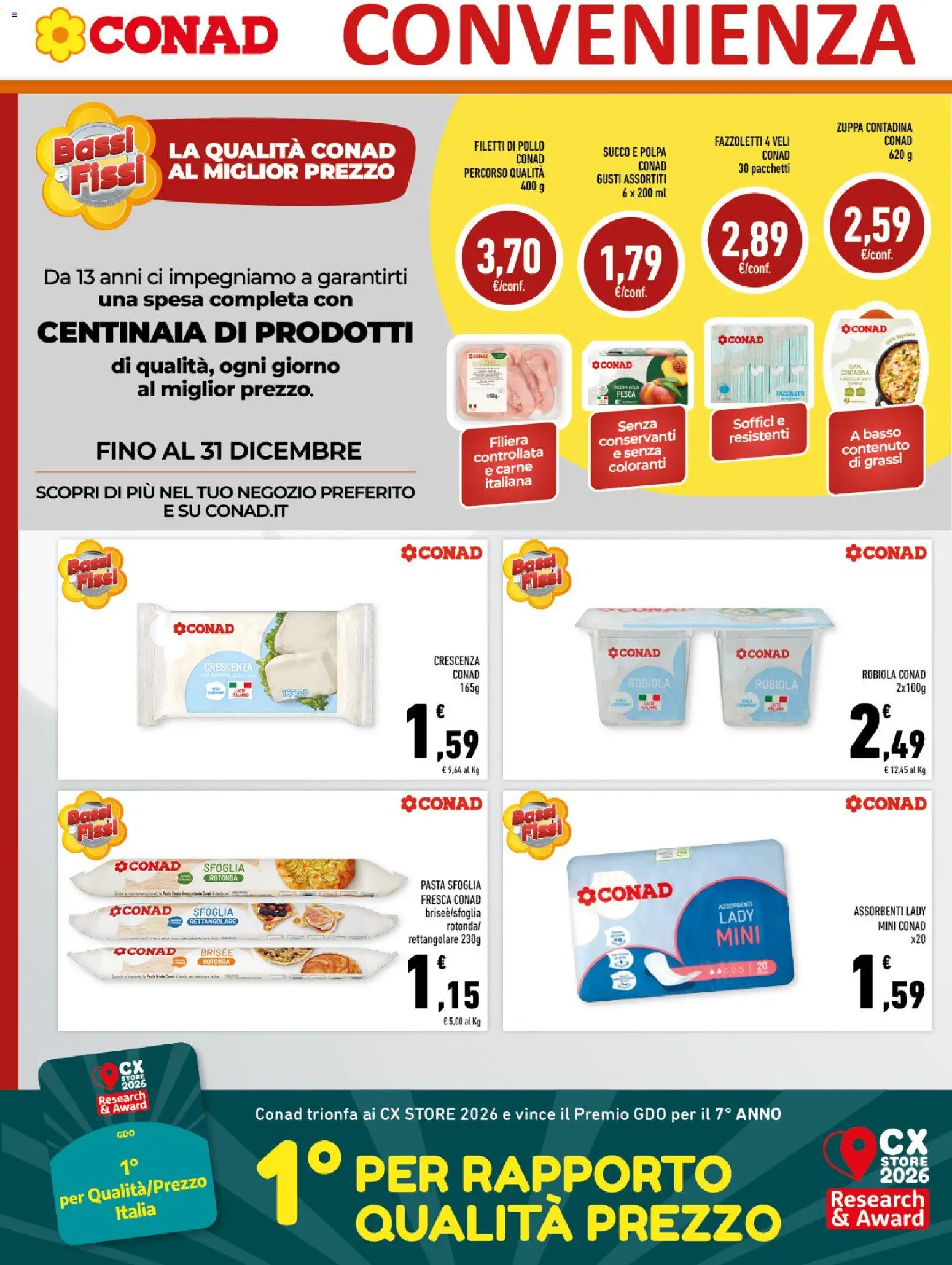 Volantino Conad del 21/10/2026 | Pagina: 8 | Prodotti: Pasta sfoglia, Pasta, Assorbenti, Crescenza