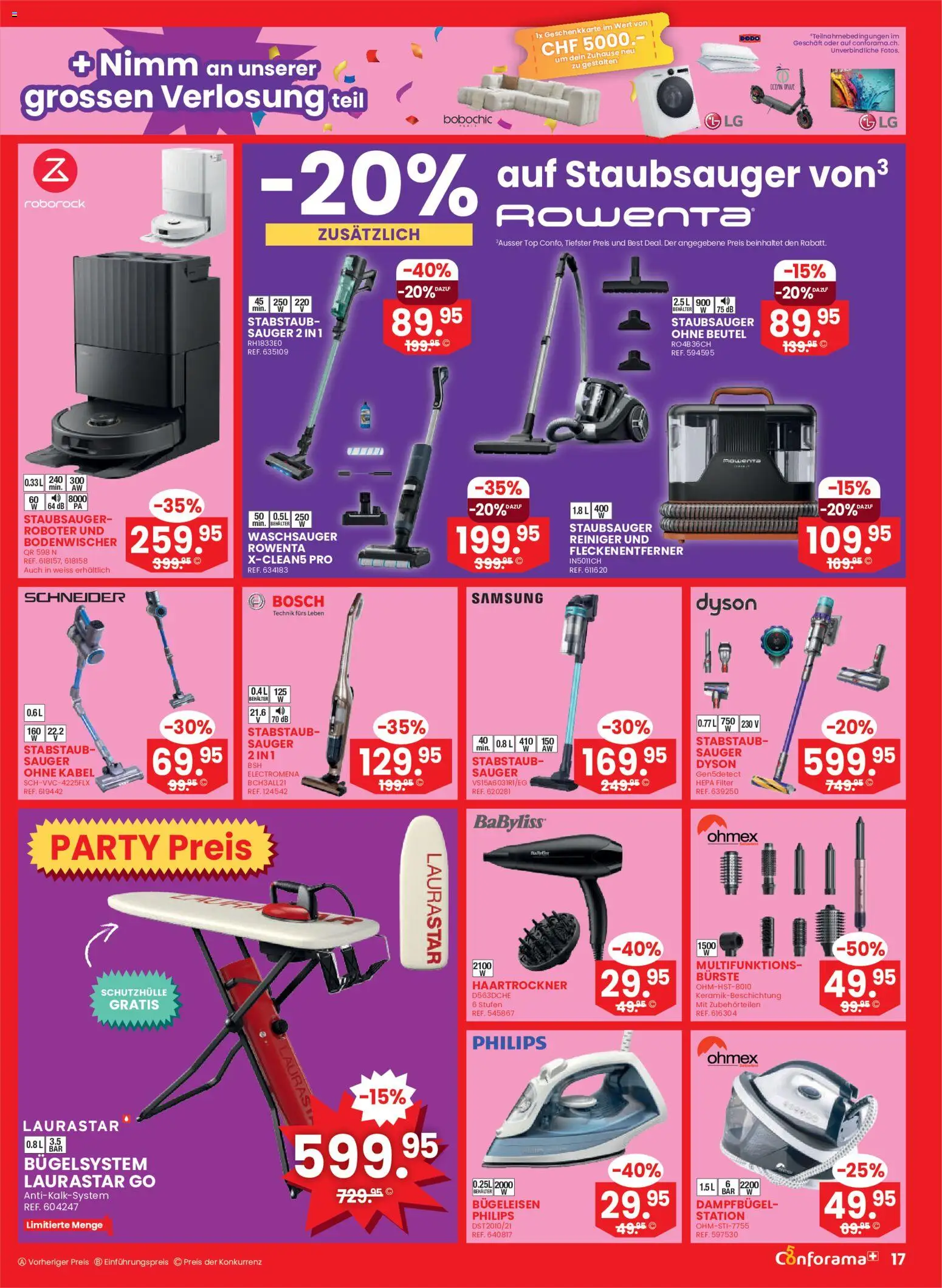 Conforama aktionen – gültig ab 26.08.2026 | Seite: 17 | Produkte: Haartrockner, Fleckenentferner, Bosch, Dyson
