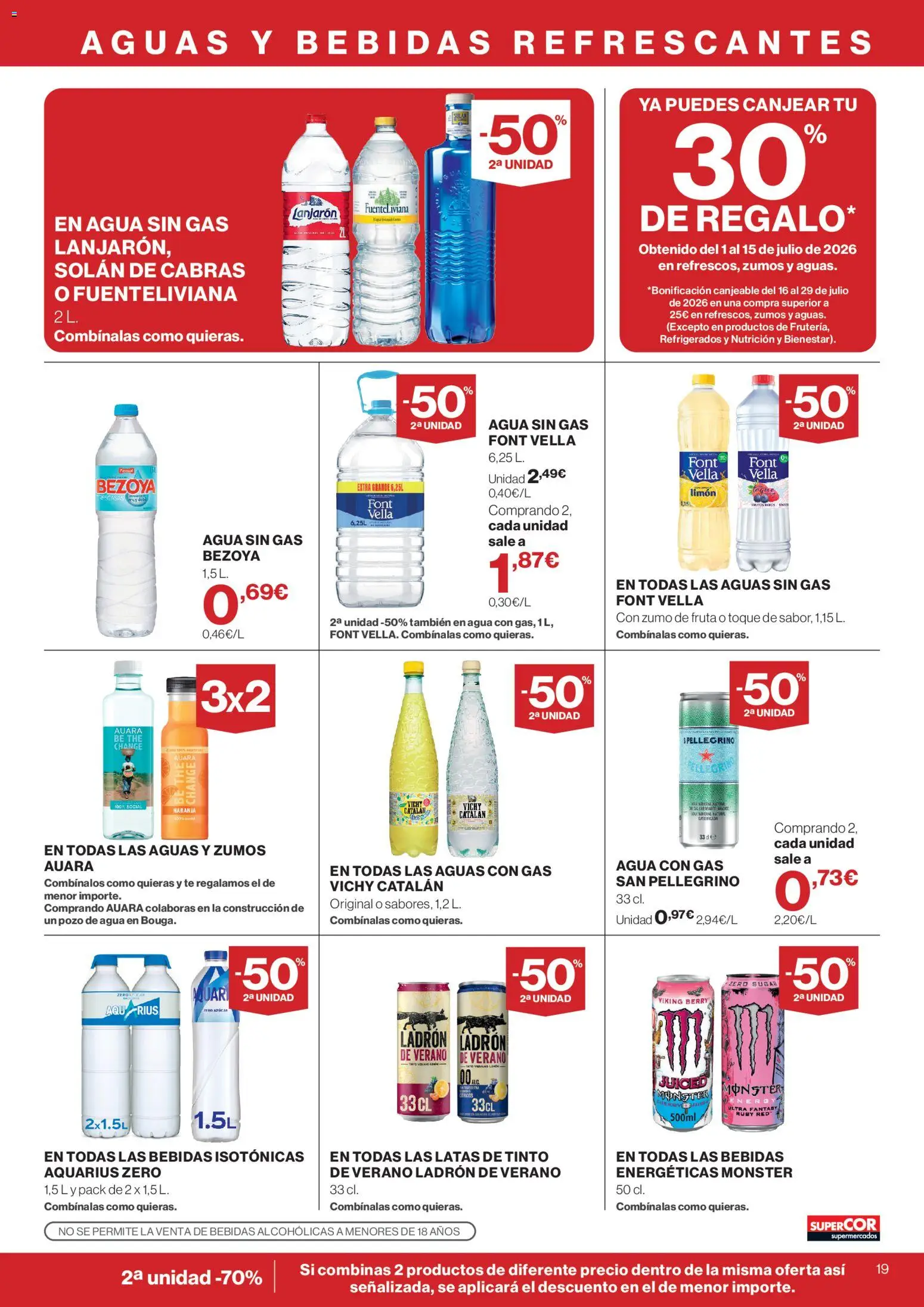 Supercor folleto │ válido desde el 16/07/2026 | Página: 19 | Productos: Agua con gas, Ροζ πιπέρι, Té