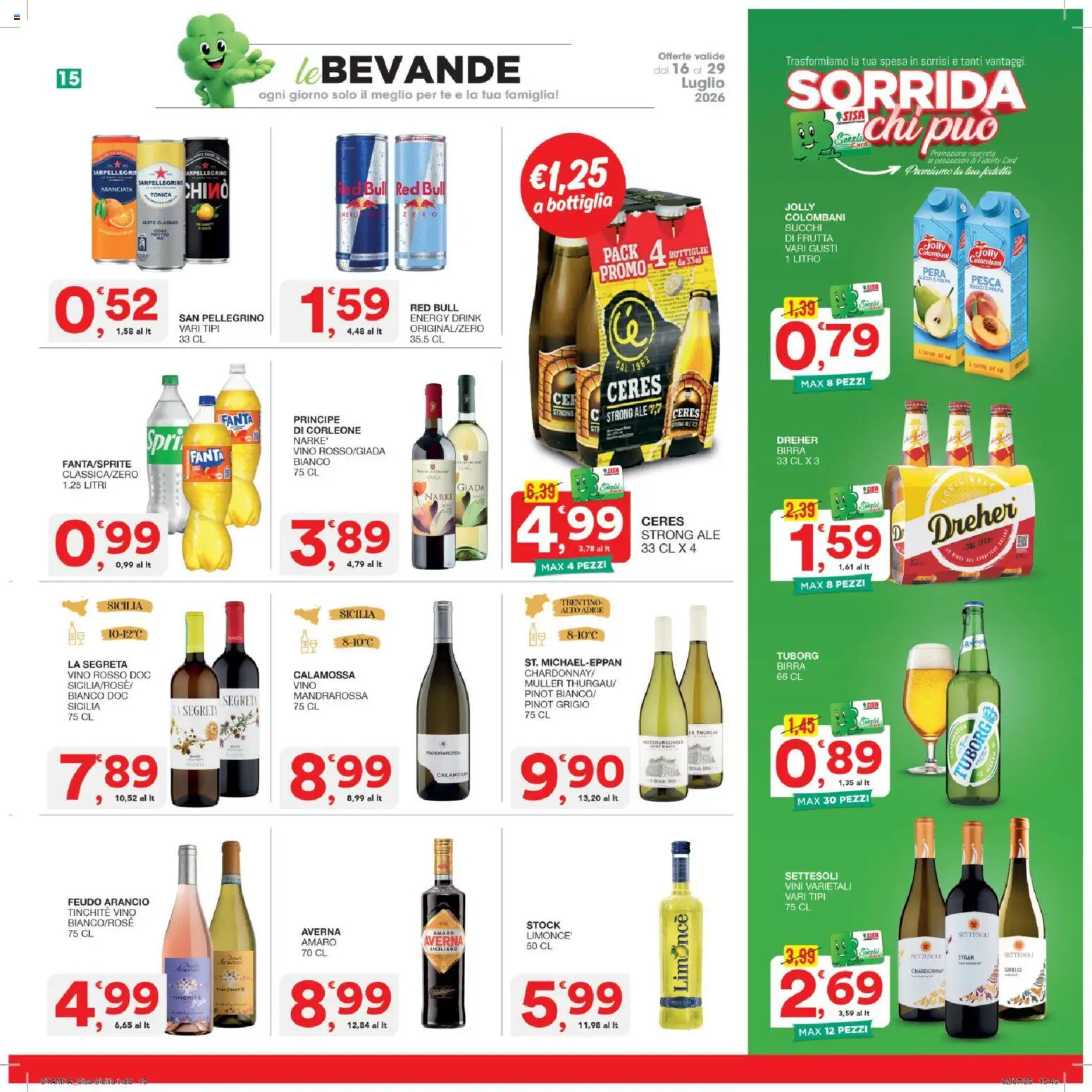 Volantino SISA del 16/07/2026 | Pagina: 15 | Prodotti: Birra, Red Bull, Bottiglia, Amaro
