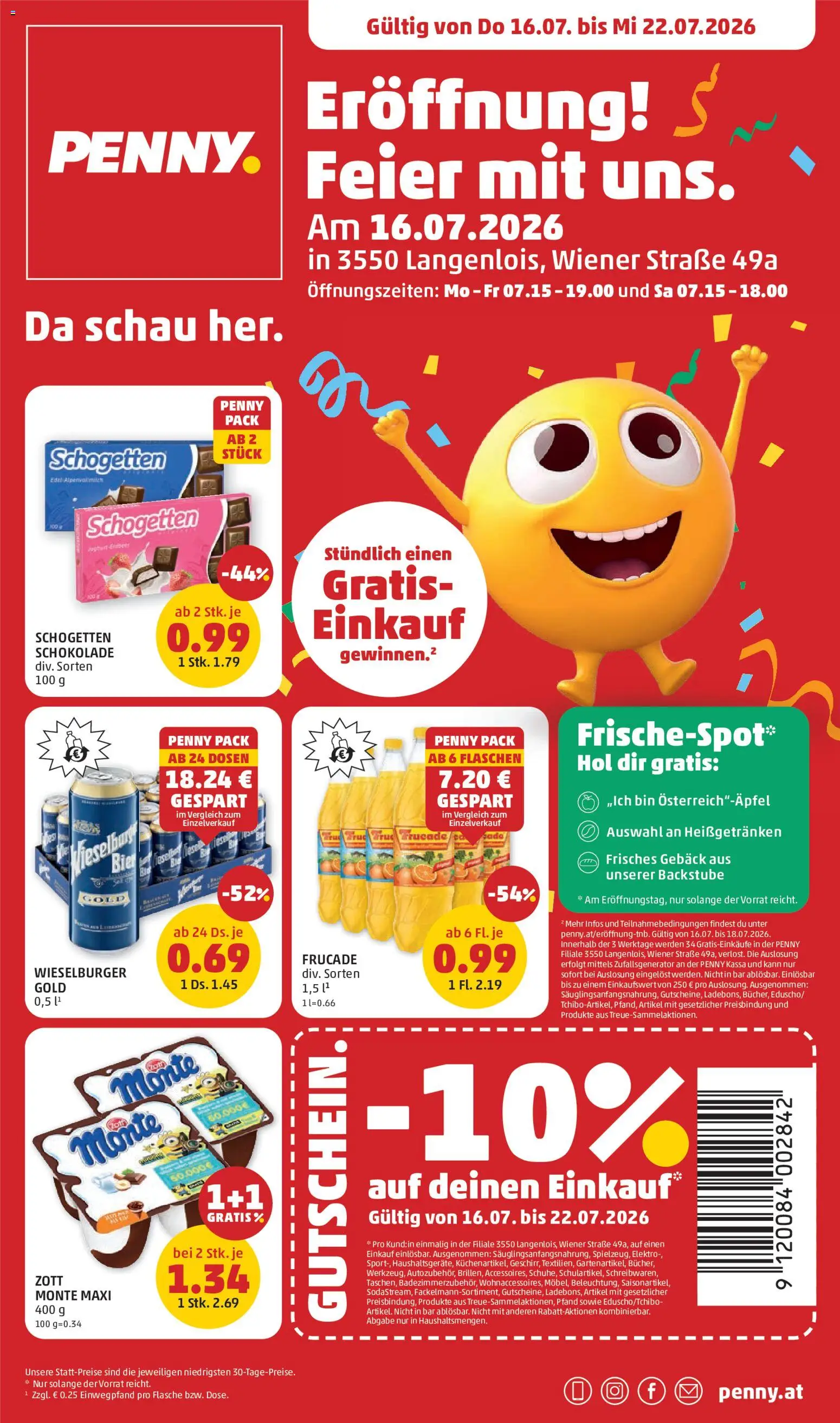 Penny Markt Eröffnung in 3550 Langenlois gültig ab 16.07.2026 | Seite: 1 | Produkte: Schokolade, Bier