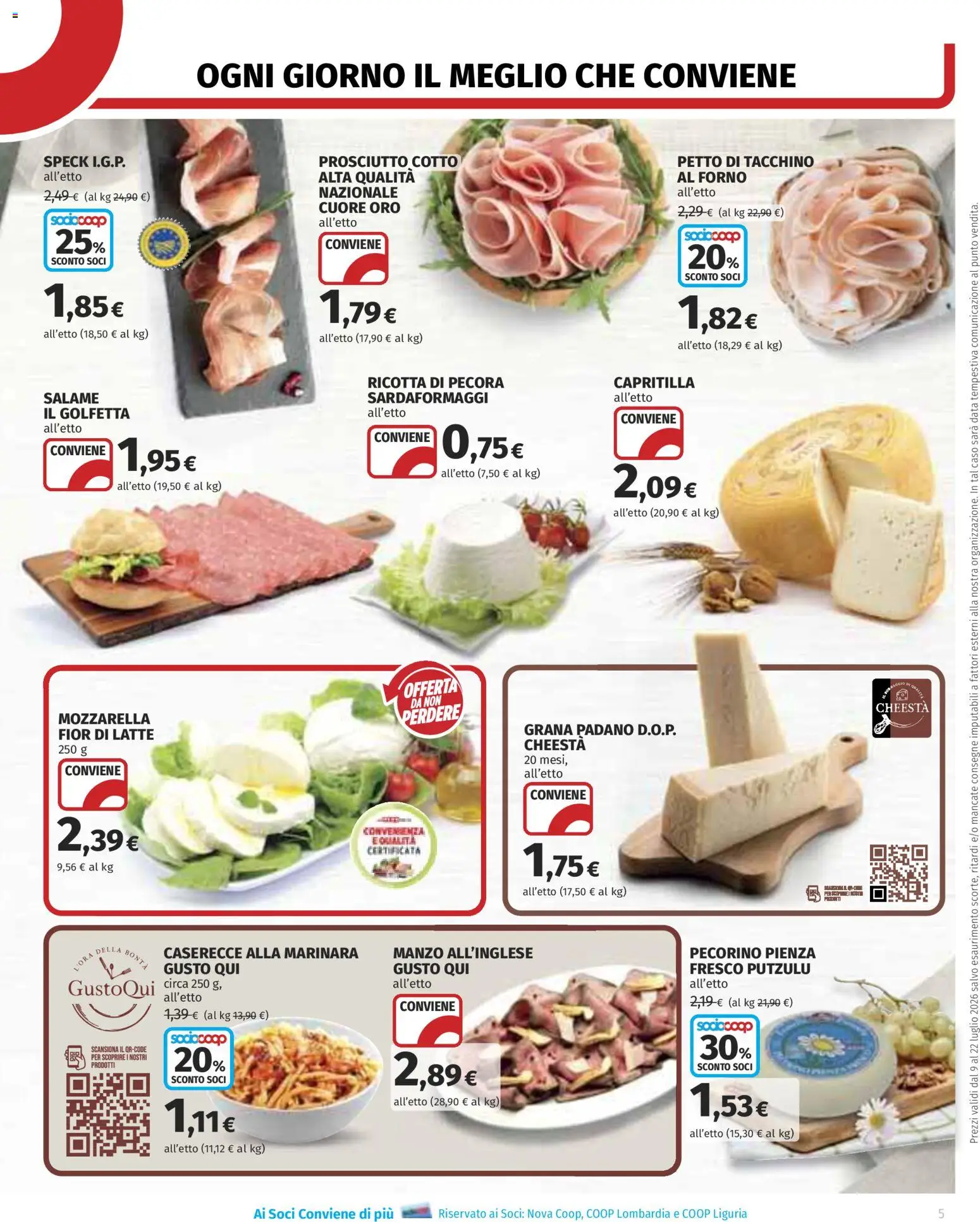 Volantino COOP del 09/07/2026 | Pagina: 5 | Prodotti: Manzo, Mozzarella, Latte, Prosciutto