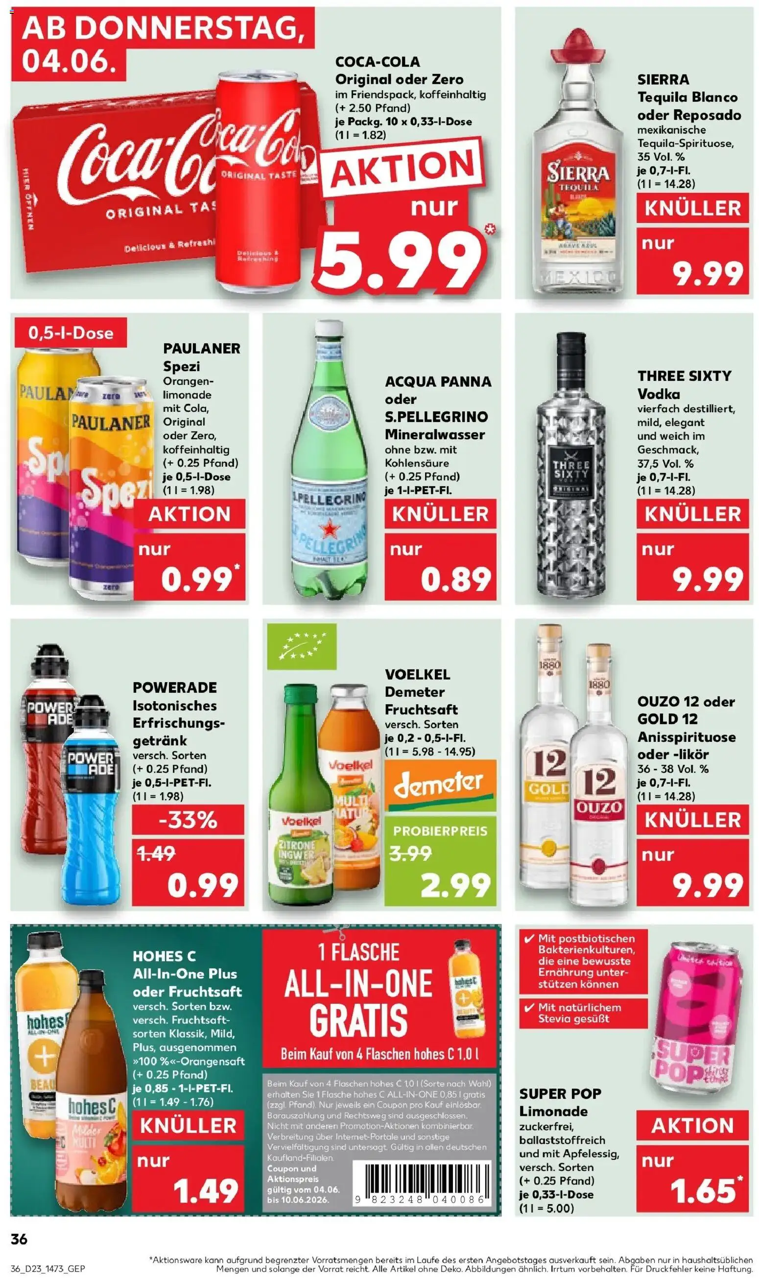 Kaufland Prospekt Eisenberg – gültig ab 04.06.2026 | Seite: 36 | Produkte: Ouzo 12, Likör, Mineralwasser, Hohes c