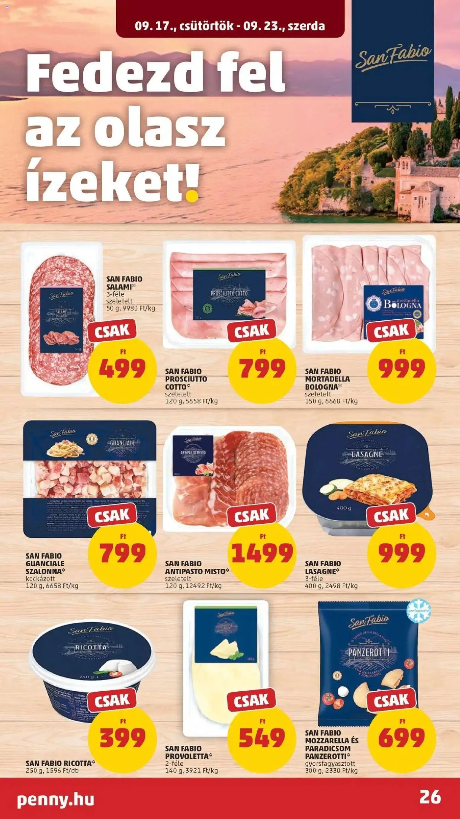 PENNY aktuális akciós újság: 2026.09.17.-tól lapozható | Oldal: 26 | Termékek: Mozzarella, Ricotta, Szalonna, Paradicsom