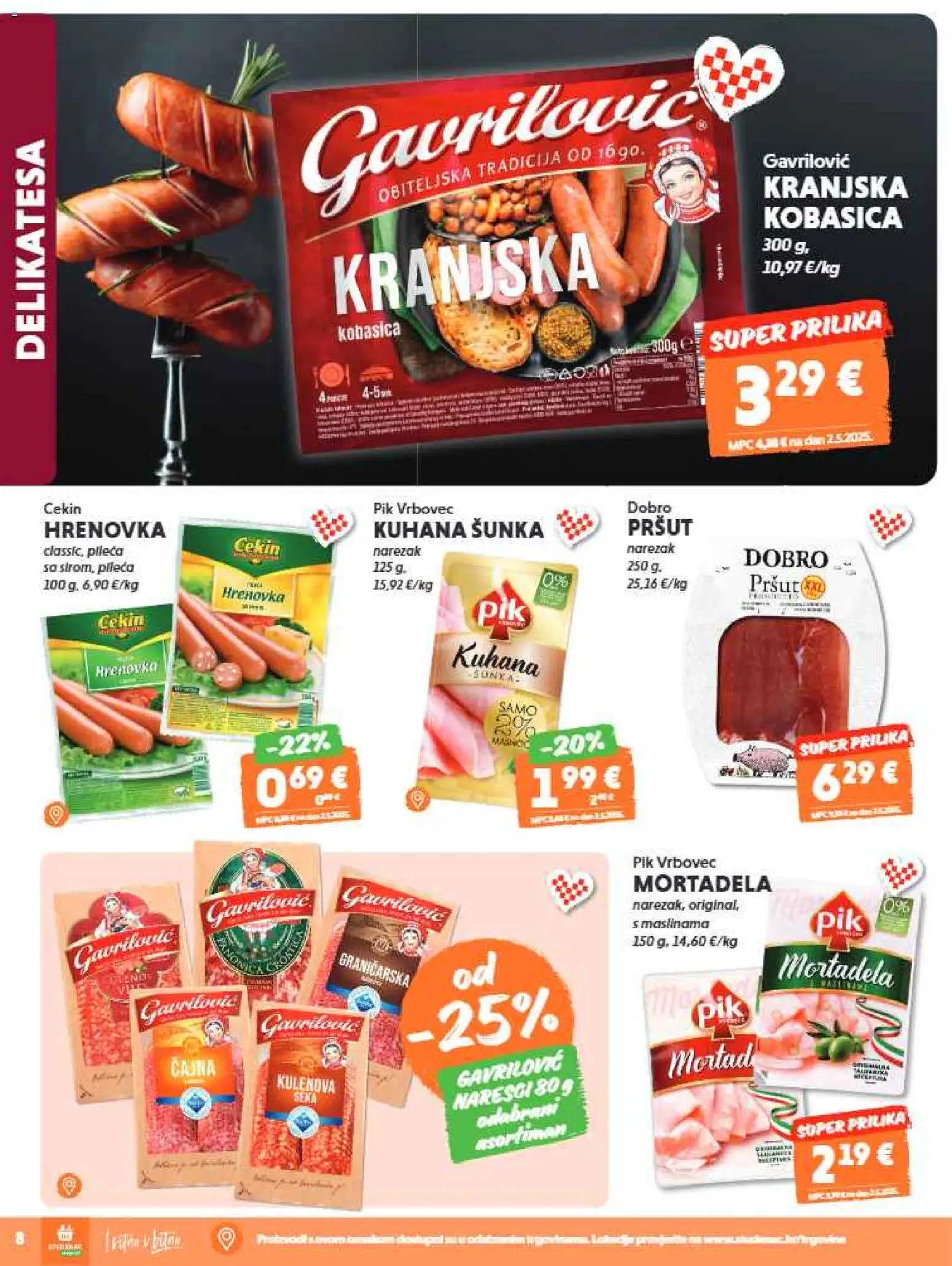 Studenac katalog | vrijedi od 13.05.2026 | Stranica: 8 | Proizvodi: Pršut, Narezak, Kranjska kobasica, Kobasica