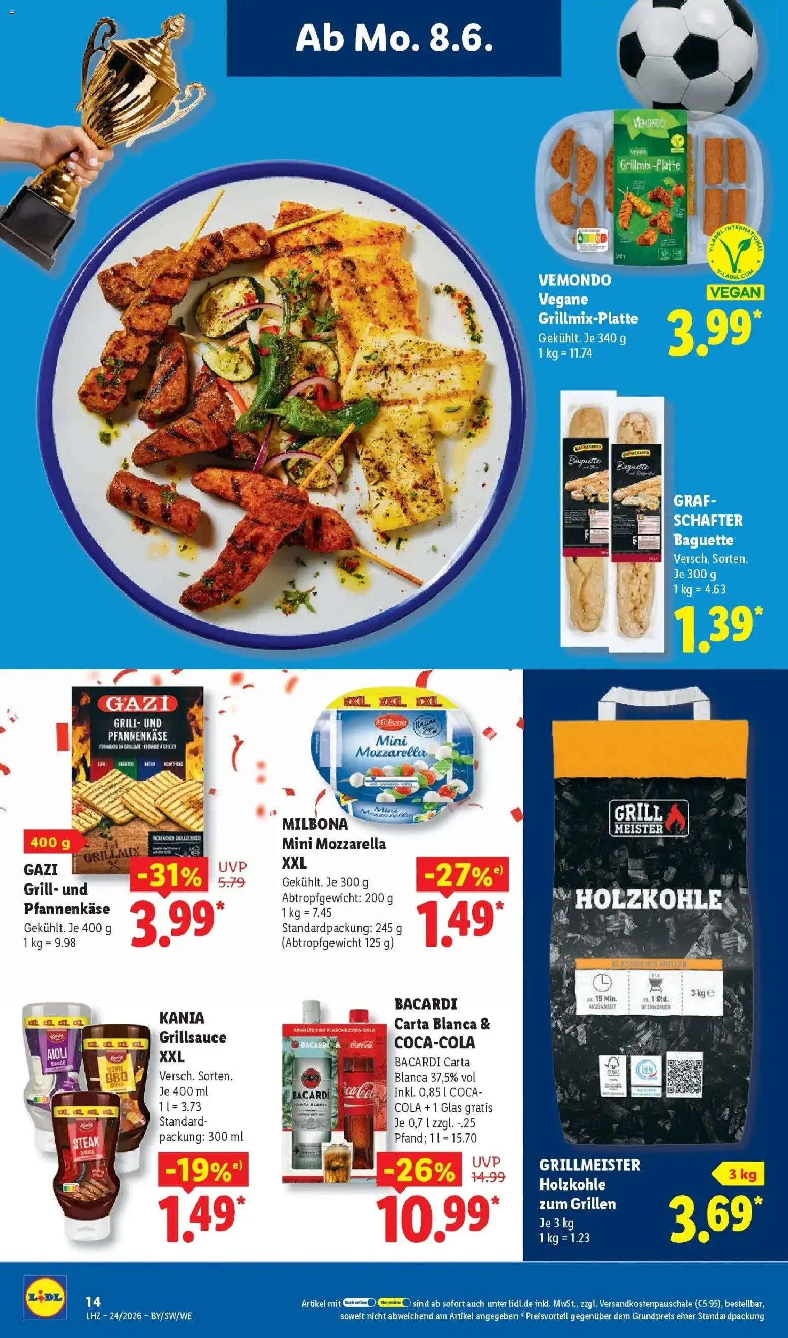 Lidl Prospekt Künzell – gültig ab 08.06.2026 | Seite: 30 | Produkte: Bacardi, Mozzarella, Baguette, Steak