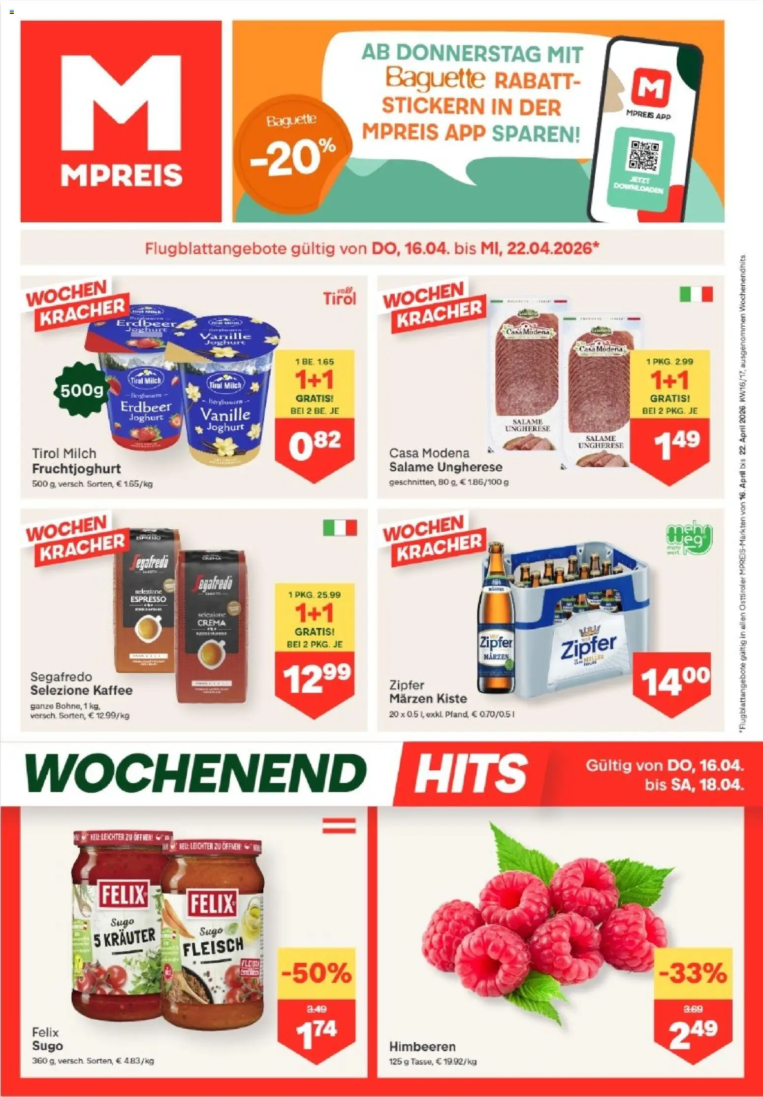 MPREIS Anras gültig ab 16.04.2026 | Seite: 1 | Produkte: Jääkaappipakastin, Milch, Joghurt, Kaffee