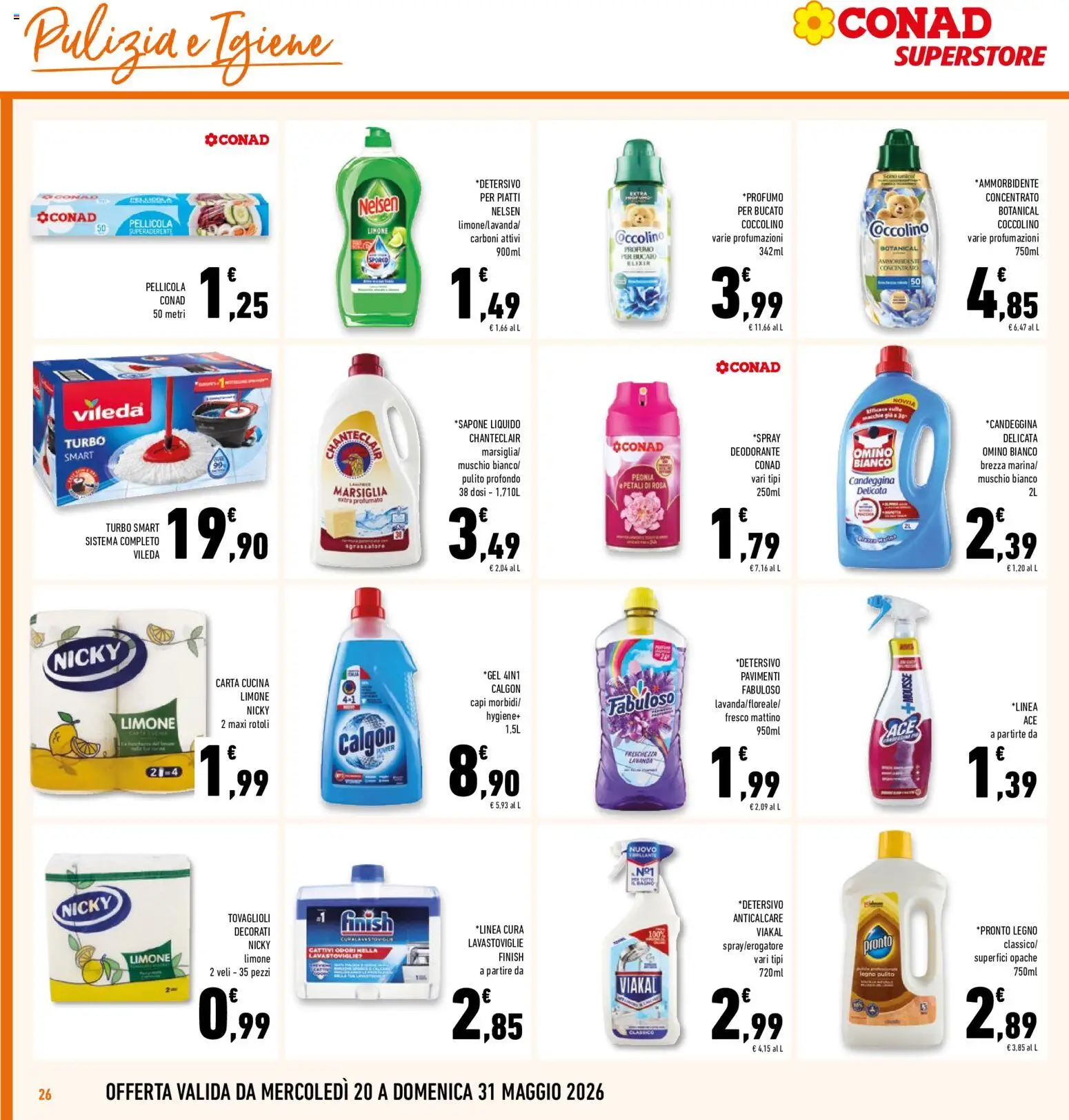 Volantino Conad del 20.05.2026 | Pagina: 26 | Prodotti: Ammorbidente, Lavastoviglie, Pellicola, Profumo