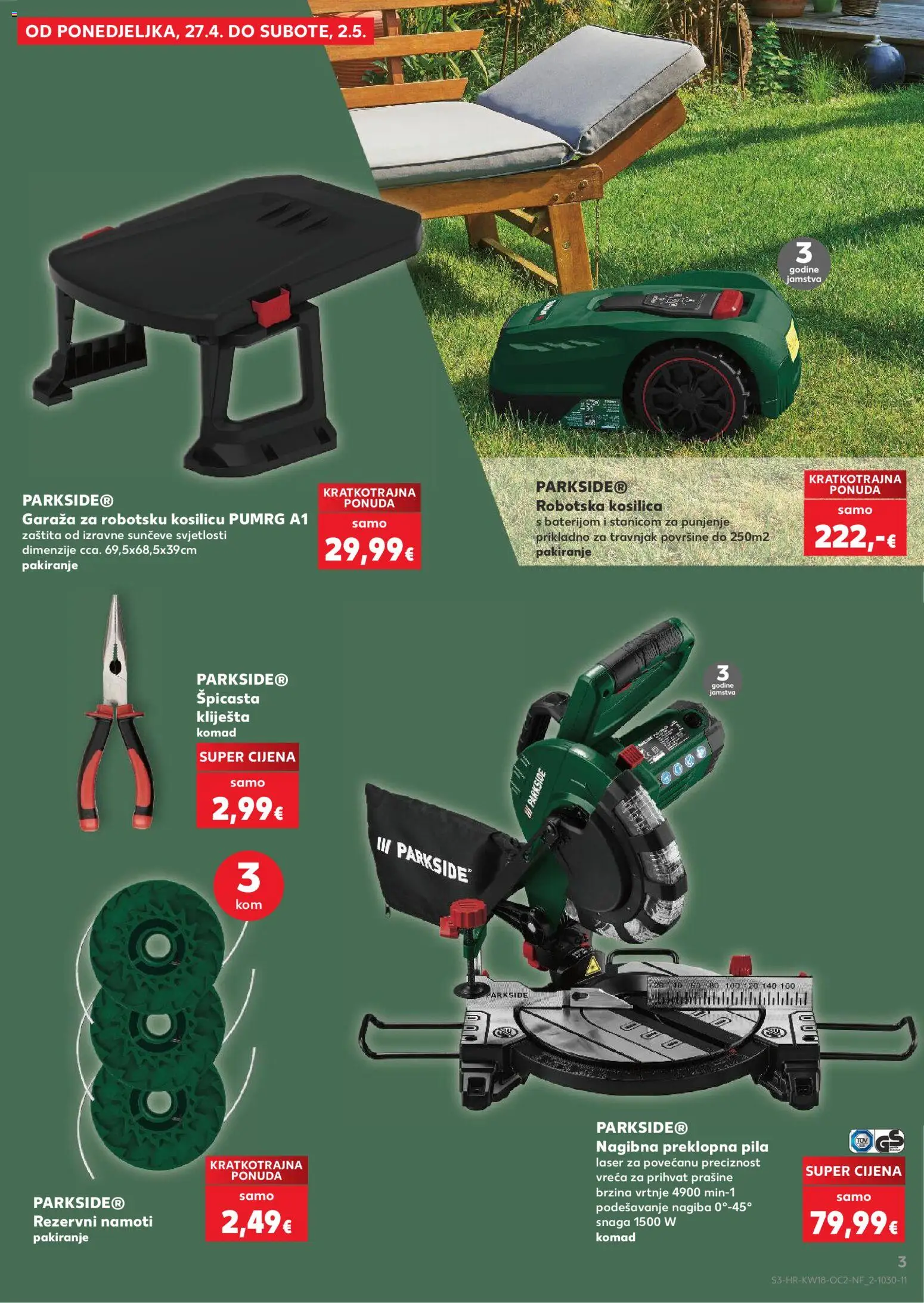 Kaufland katalog | vrijedi od 29.04.2026 | Stranica: 3 | Proizvodi: Kosilica, Kliješta, Pila, Parkside