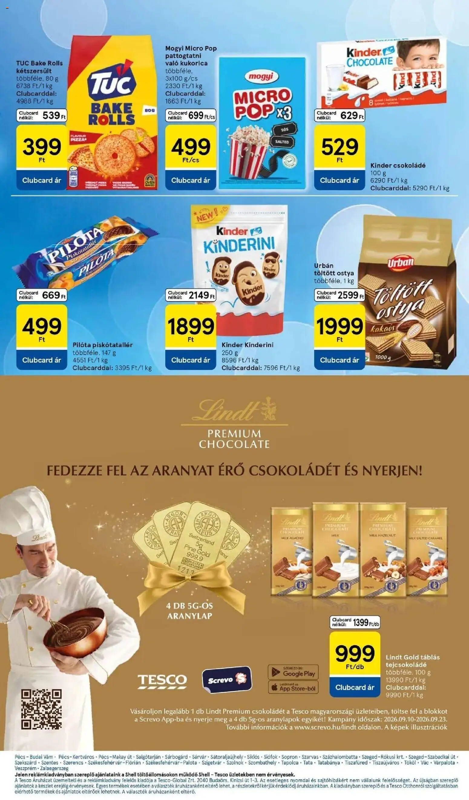 Tesco akciós ujság - amely érvényes a következő dátumtól: 2026.09.10. | Oldal: 23 | Termékek: Piskótatallér, Csokoládé, Kukorica, Töltött ostya