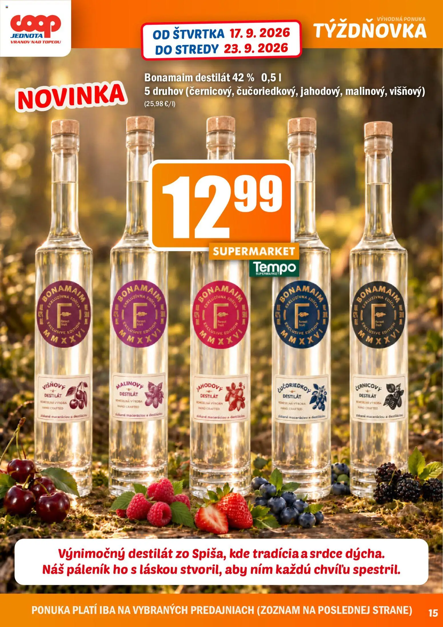Nové COOP Jednota akcie – leták je platný od 17.09.2026 | Strana: 15 | Produkty: Destilát