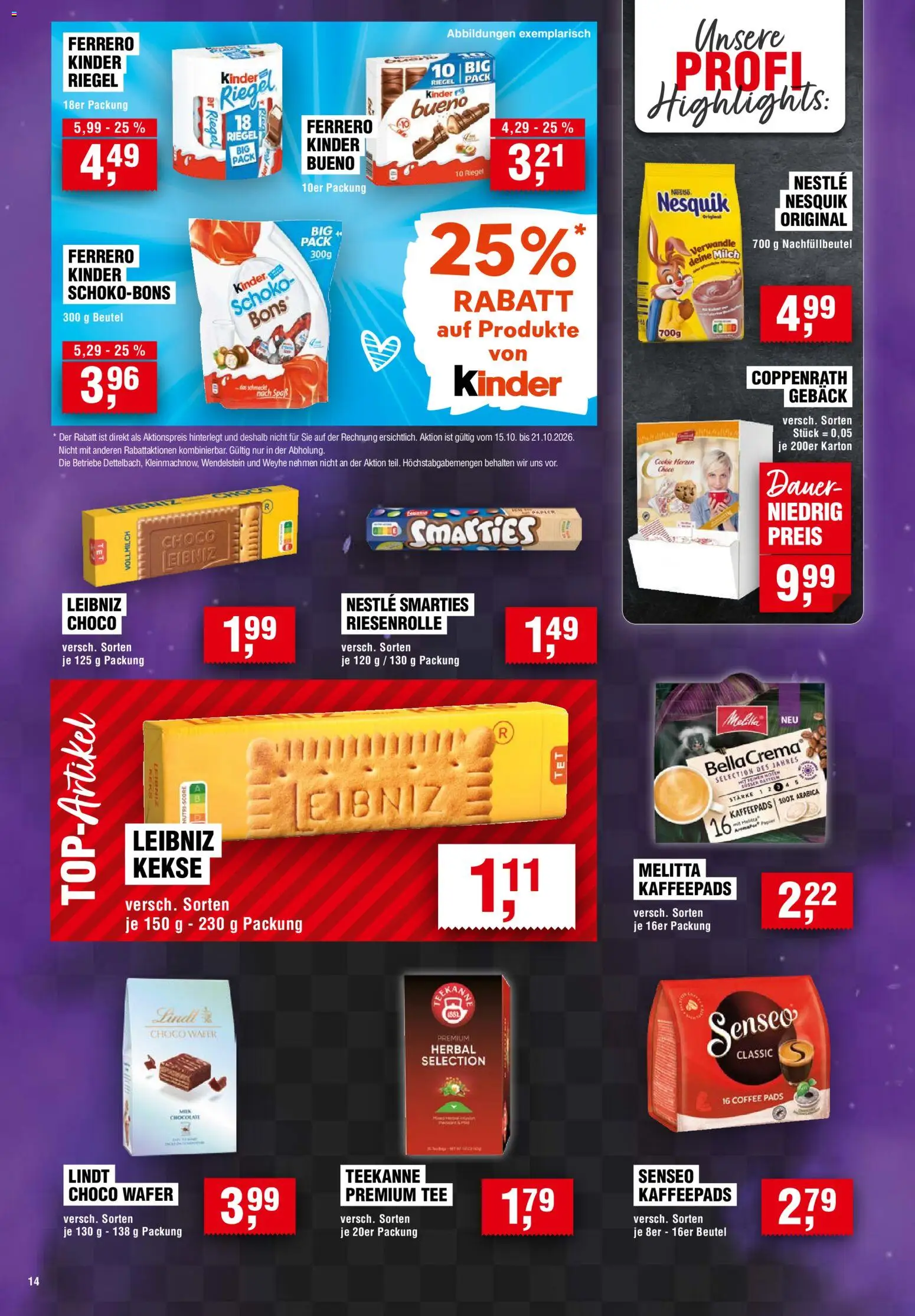 Handelshof Prospekt – gültig ab 15.10.2026 | Seite: 14 | Produkte: Melitta, Senseo, Tee, Lindt