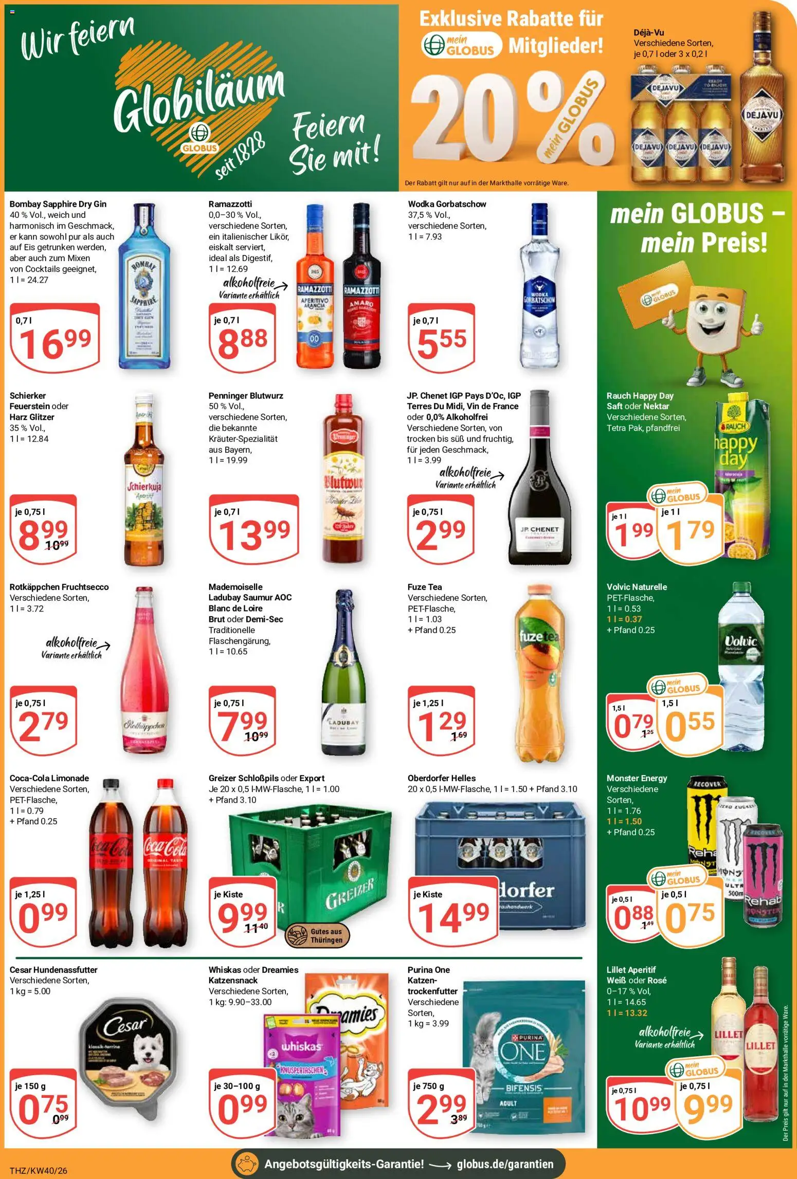 Globus Prospekt Theißen – gültig ab 28.09.2026 | Seite: 5 | Produkte: Purina one, Fuze tea, Rotkäppchen, Gin