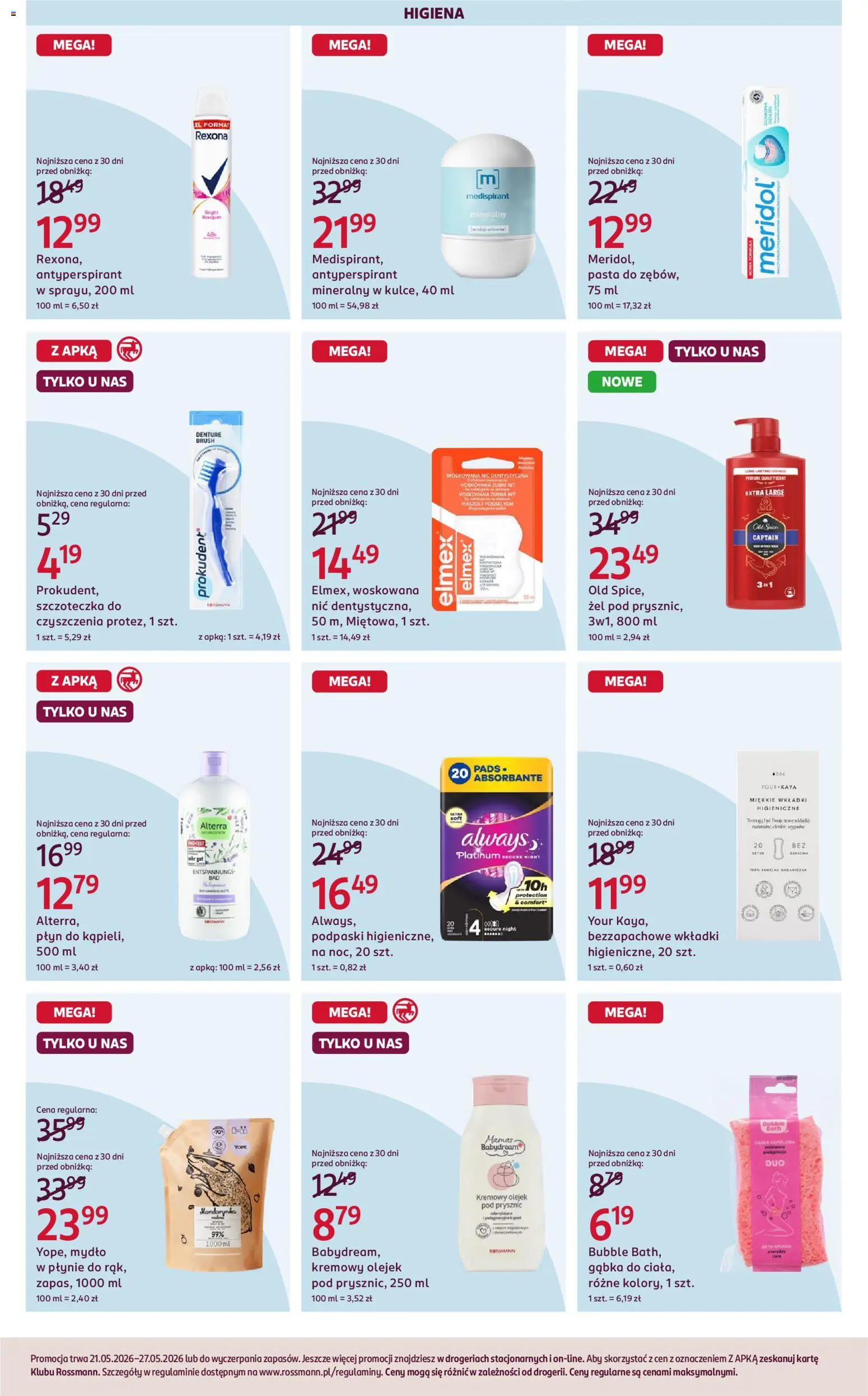 Rossmann gazetka od 21.05.2026 | Strona: 6 | Produkty: Prysznic, Wkładki higieniczne, Mydło, Old spice
