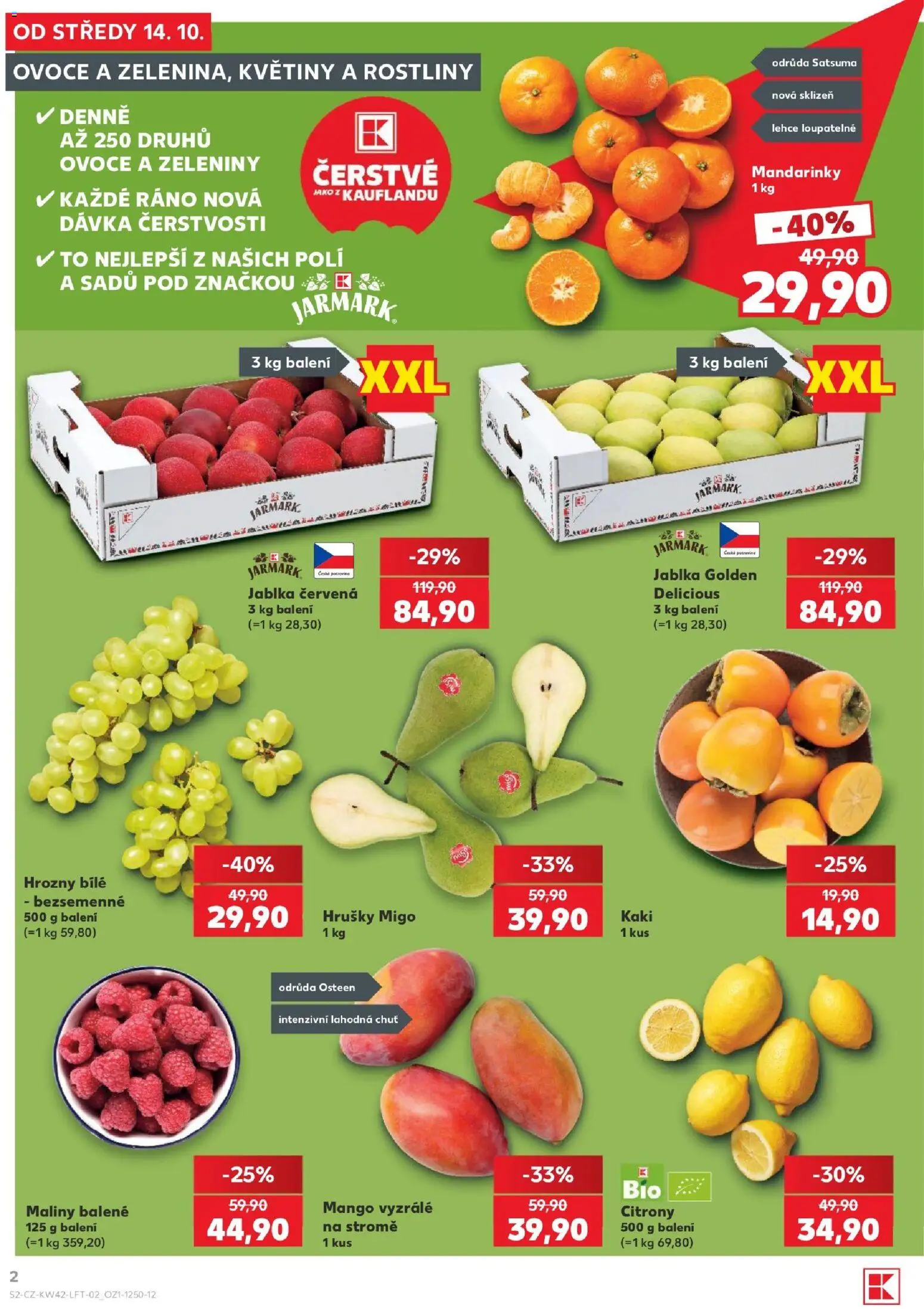 Kaufland leták - Liberec od 14.10.2026 | Strana: 2 | Produkty: Jablka, Hrušky, Kaki, Maliny