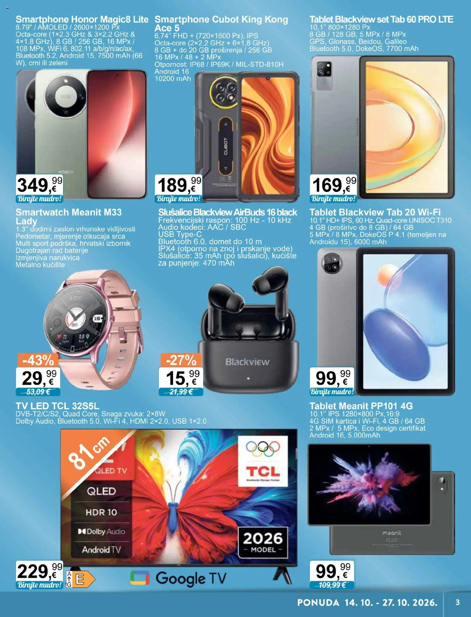 KTC katalog | vrijedi od 14.10.2026 | Stranica: 3 | Proizvodi: Smartwatch, Tablet, Baterije, Audio
