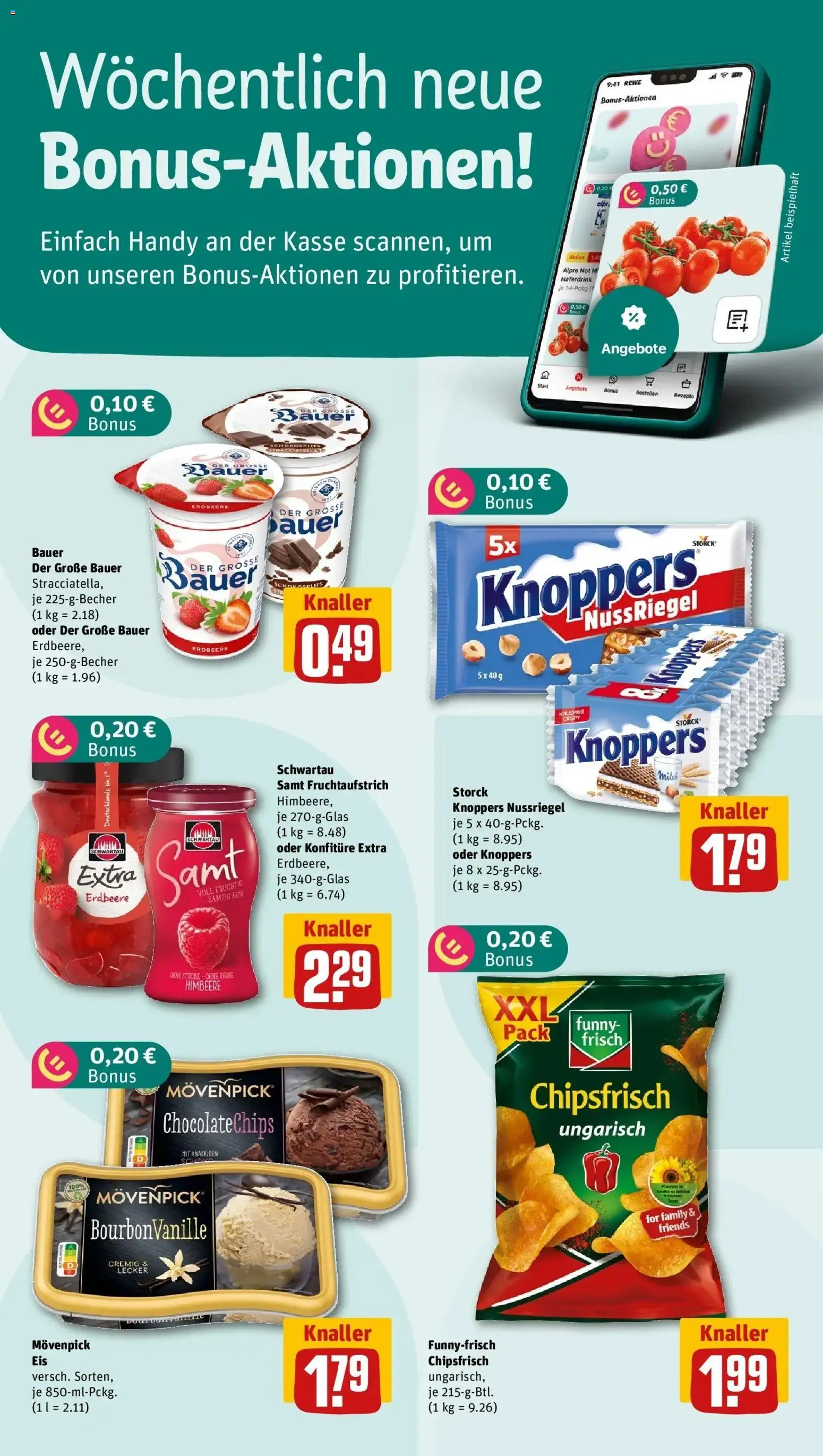 REWE Prospekt ab 28.09.2026 zum Blättern » Angebote | Seite: 4 | Produkte: Milch, Schwartau samt, Knoppers, Himbeere