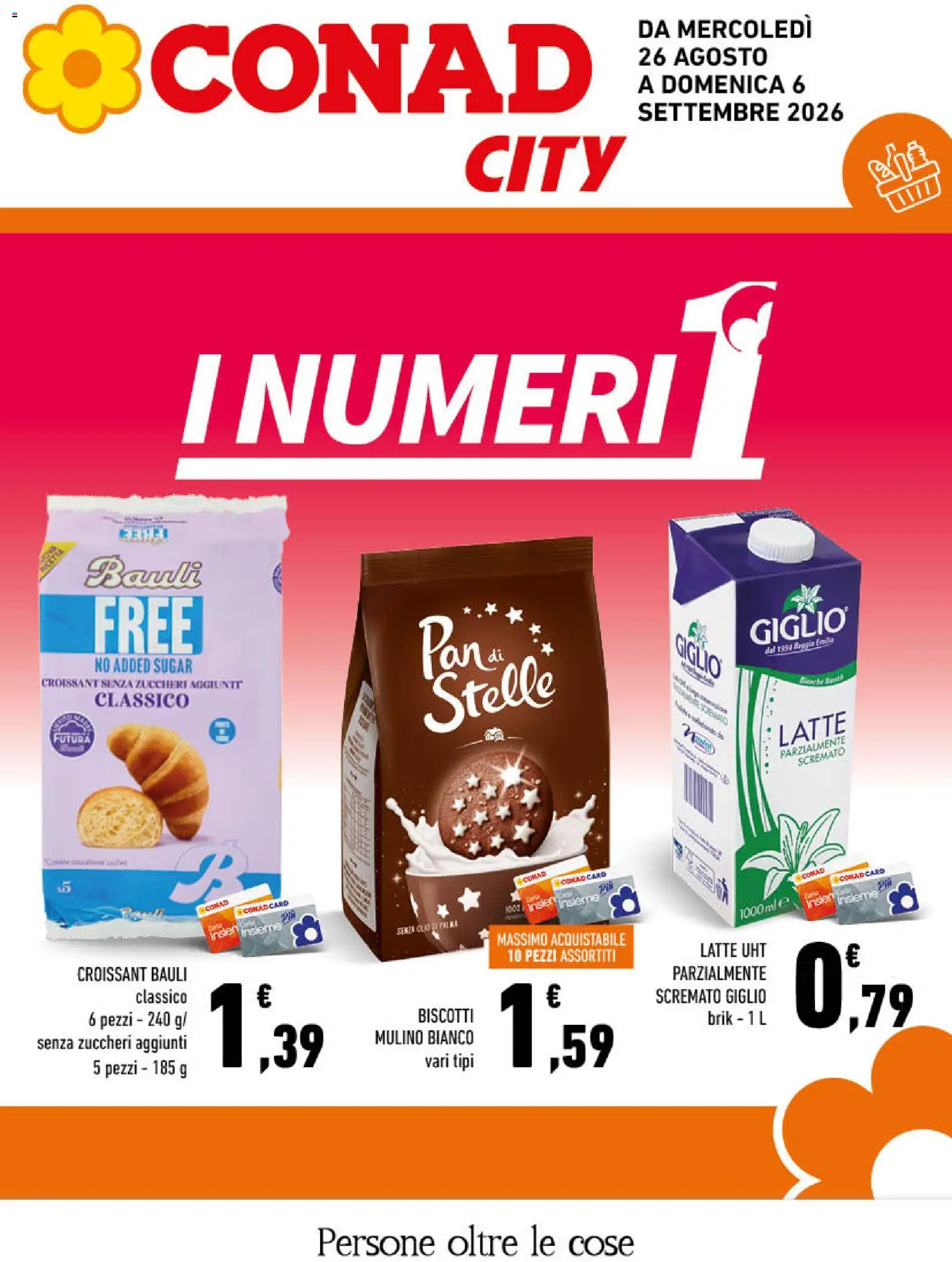 Volantino Conad del 26/08/2026 | Pagina: 1 | Prodotti: Biscotti, Latte, Olio, Latte parzialmente scremato