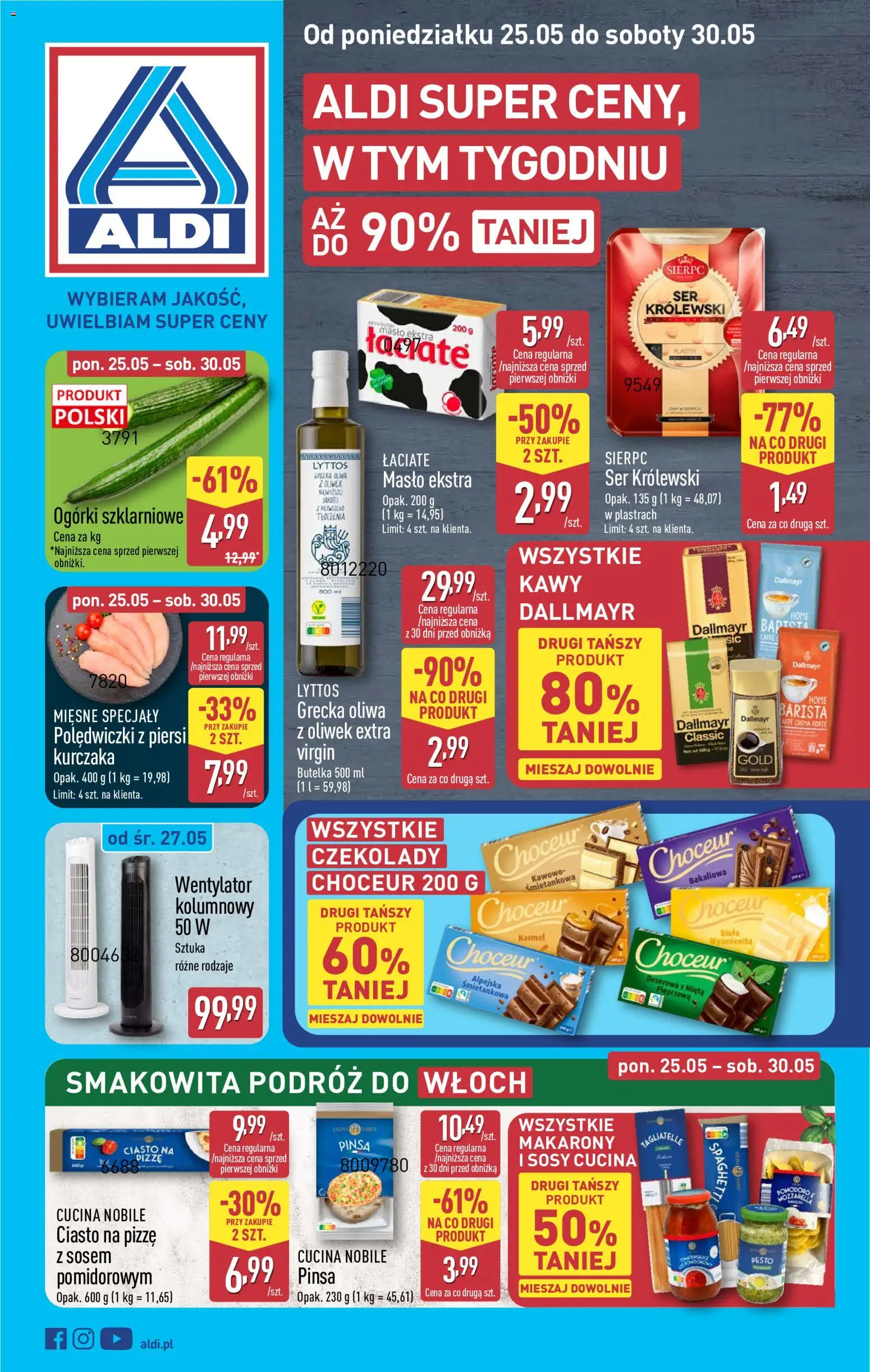 Aldi gazetka od 25.05.2026 | Strona: 1 | Produkty: Piersi, Wentylator, Pesto, Mozzarella