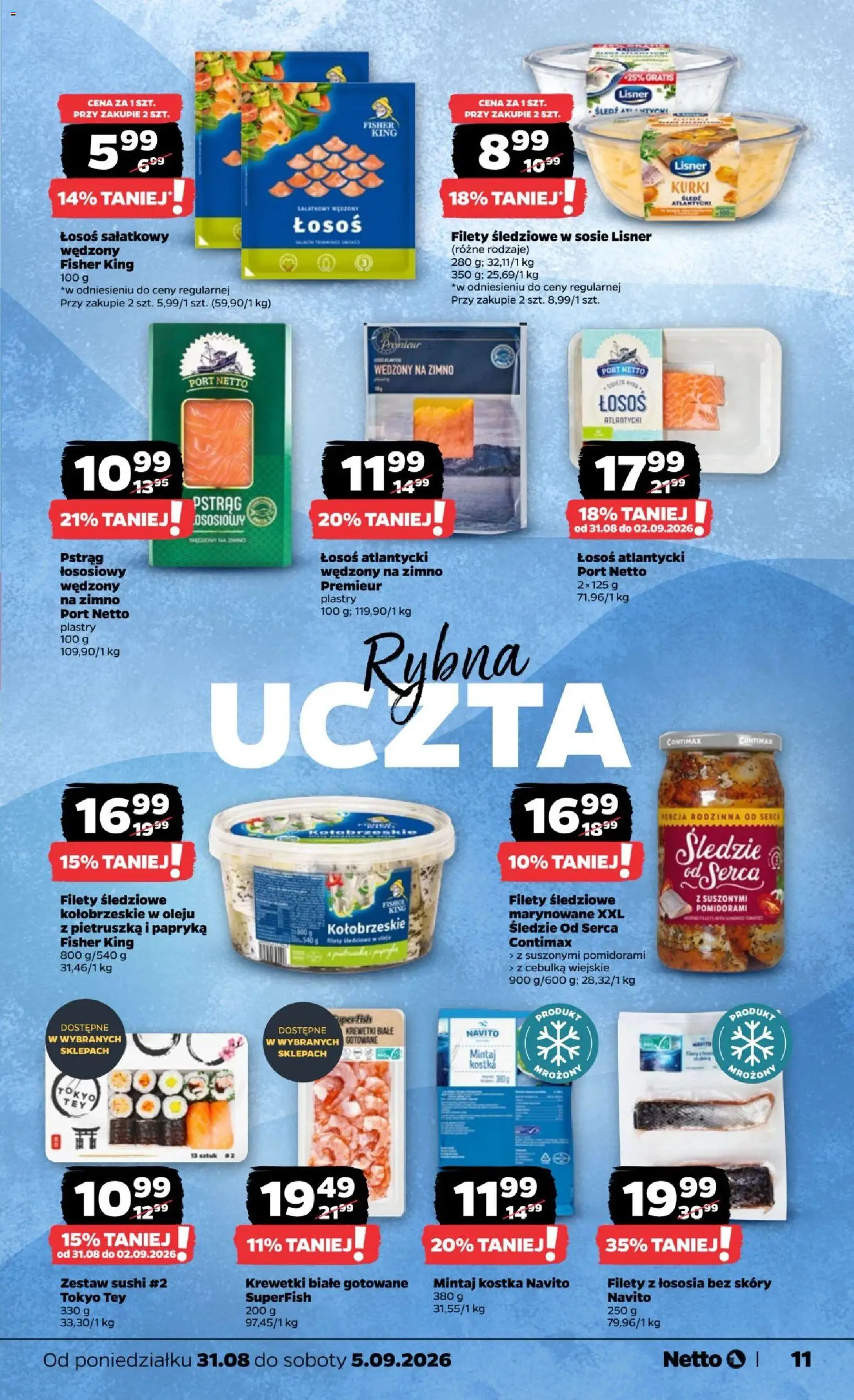 Netto gazetka od poniedziałku od 31.08.2026 | Strona: 11 | Produkty: Pietruszka, Łosoś atlantycki, Krewetki białe, Zestaw sushi