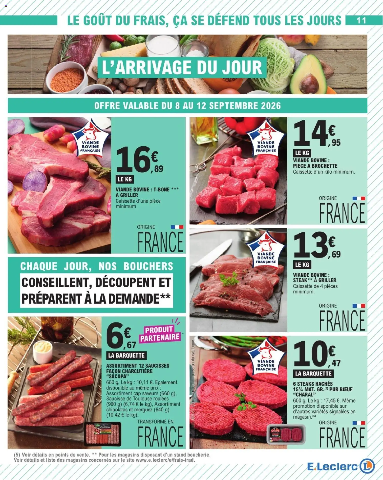{H1} | Page: 11 | Produits: Steak, Merguez, Saucisses, Viande bovine