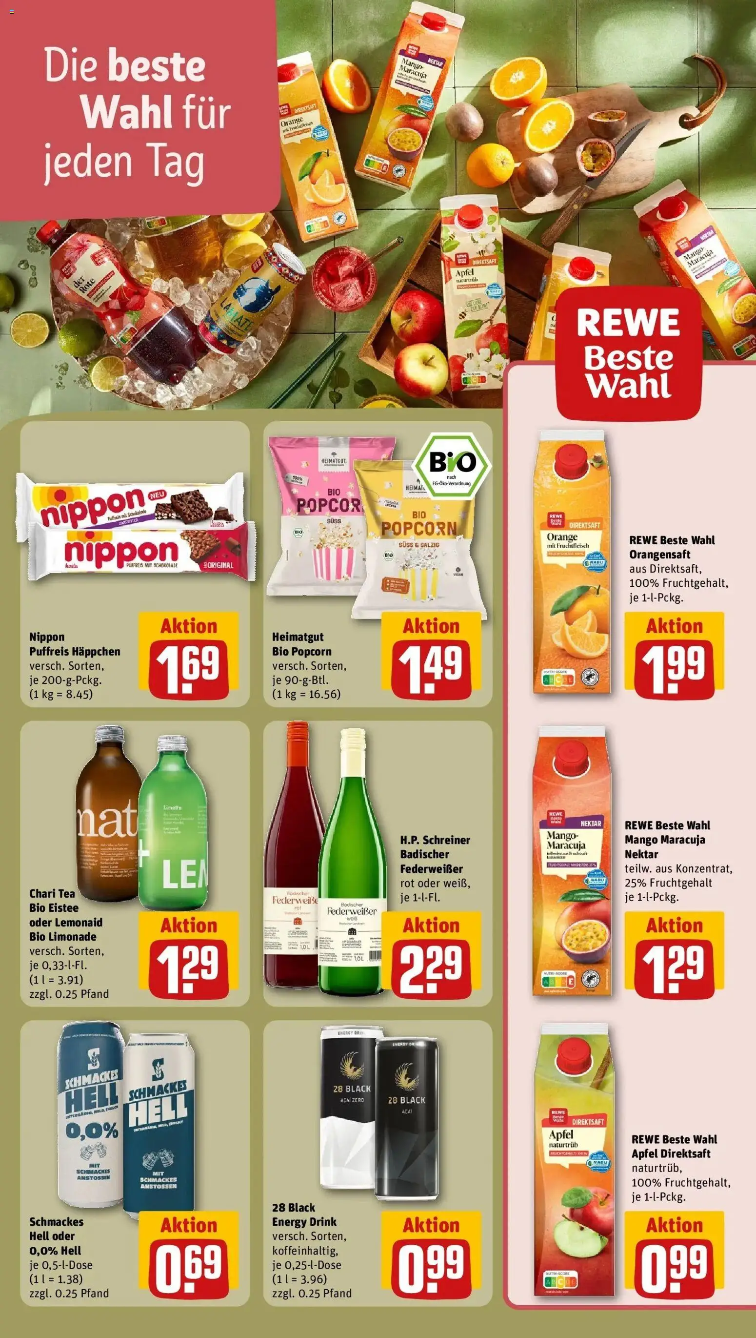 REWE Prospekt ab 07.09.2026 zum Blättern » Angebote | Seite: 19 | Produkte: Energy, Äpfel, Orangensaft, Popcorn