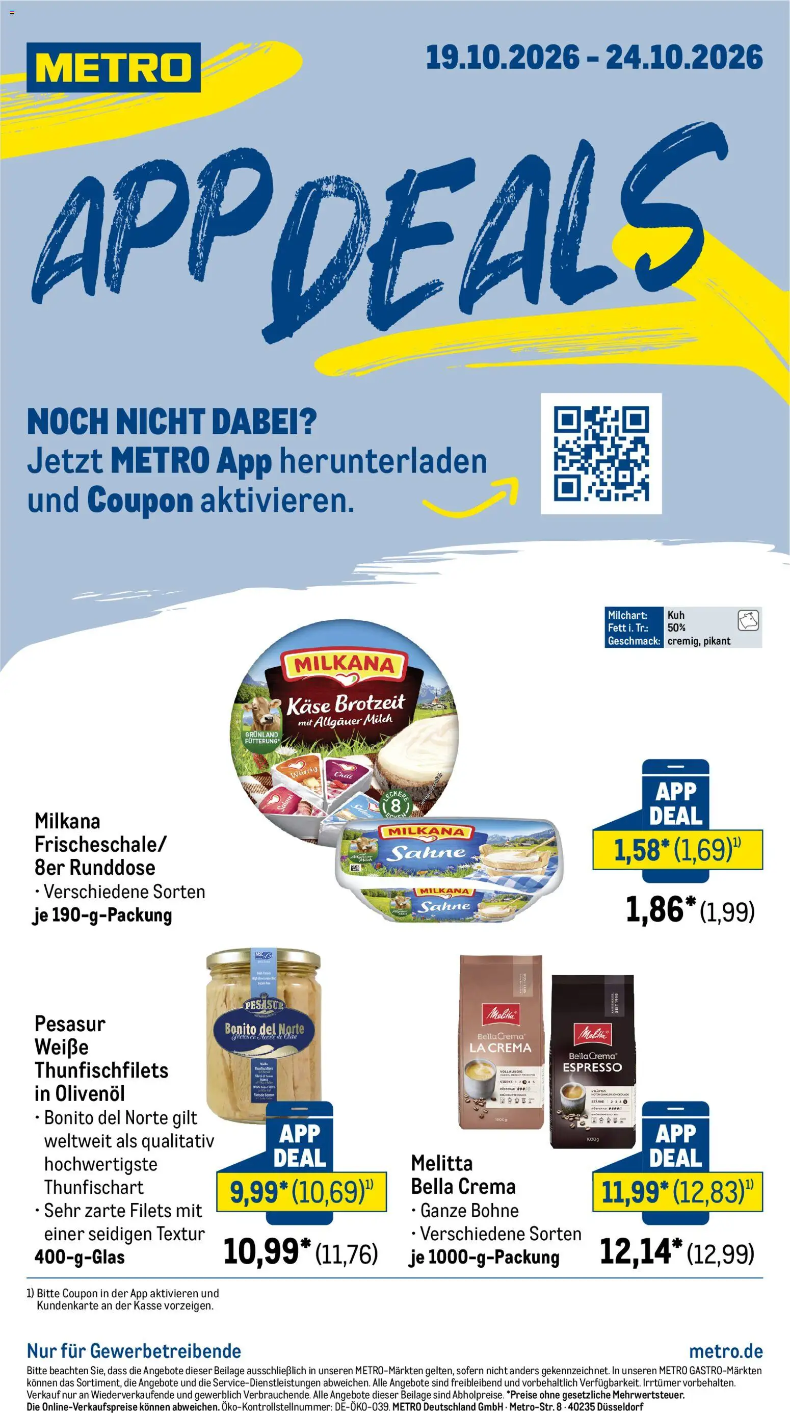 Metro App-Deals – gültig ab 19.10.2026 | Seite: 1 | Produkte: Milch, Milkana, Salami, Sahne