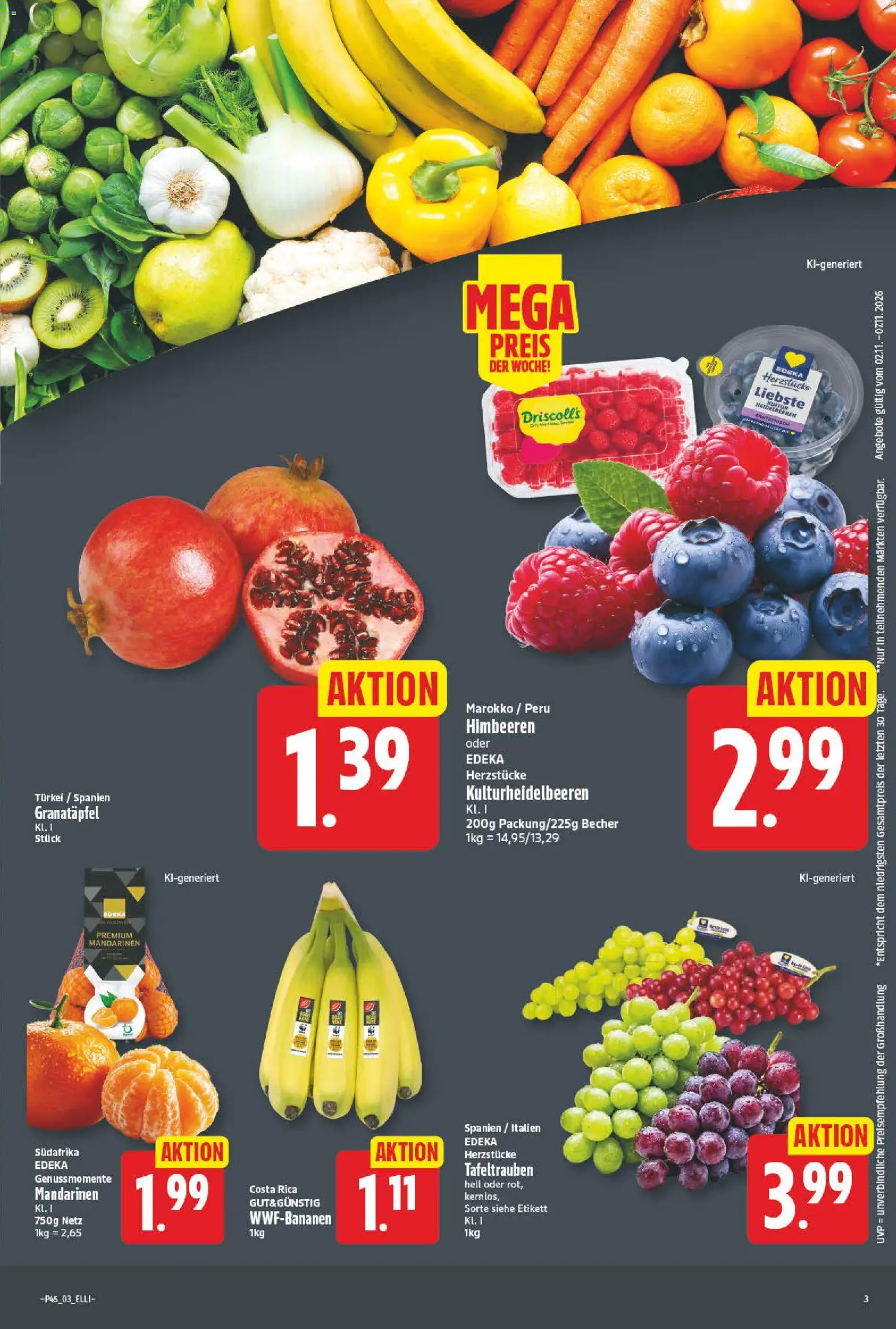 Elli Markt Prospekt – gültig ab 02.11.2026 | Seite: 3 | Produkte: Himbeeren, Granatapfel, Mandarinen, Heidelbeeren