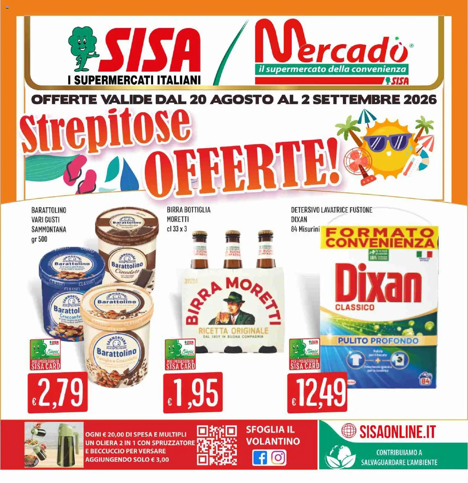Volantino SISA del 20/08/2026 | Pagina: 1 | Prodotti: Cioccolato, Birra, Lavatrice, Bottiglia