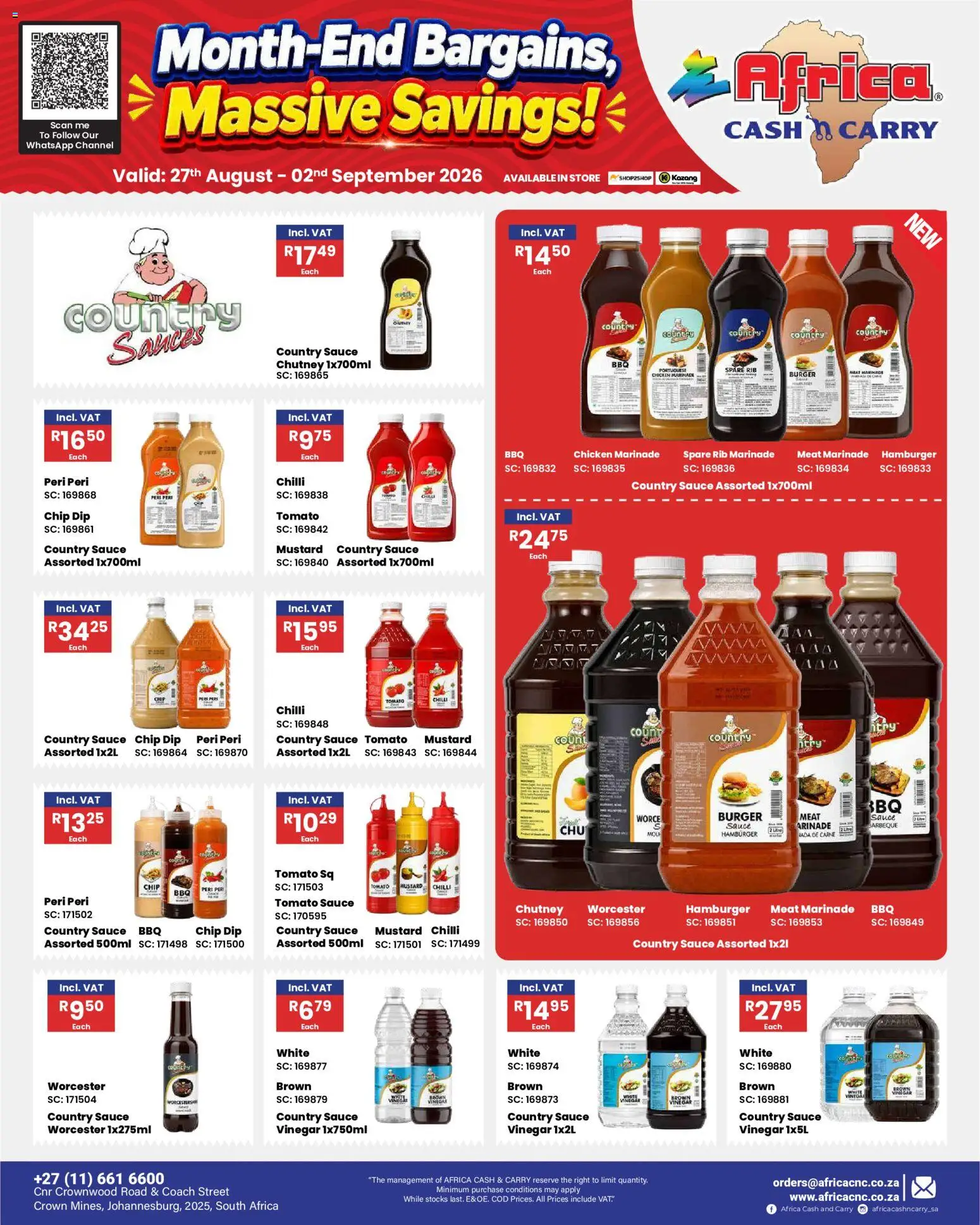 New Africa Cash & Carry catalogue – valid from 27/08/2026 | Page: 29 | Products: Vinegar, Chicken, Tomato sauce, Marinade
