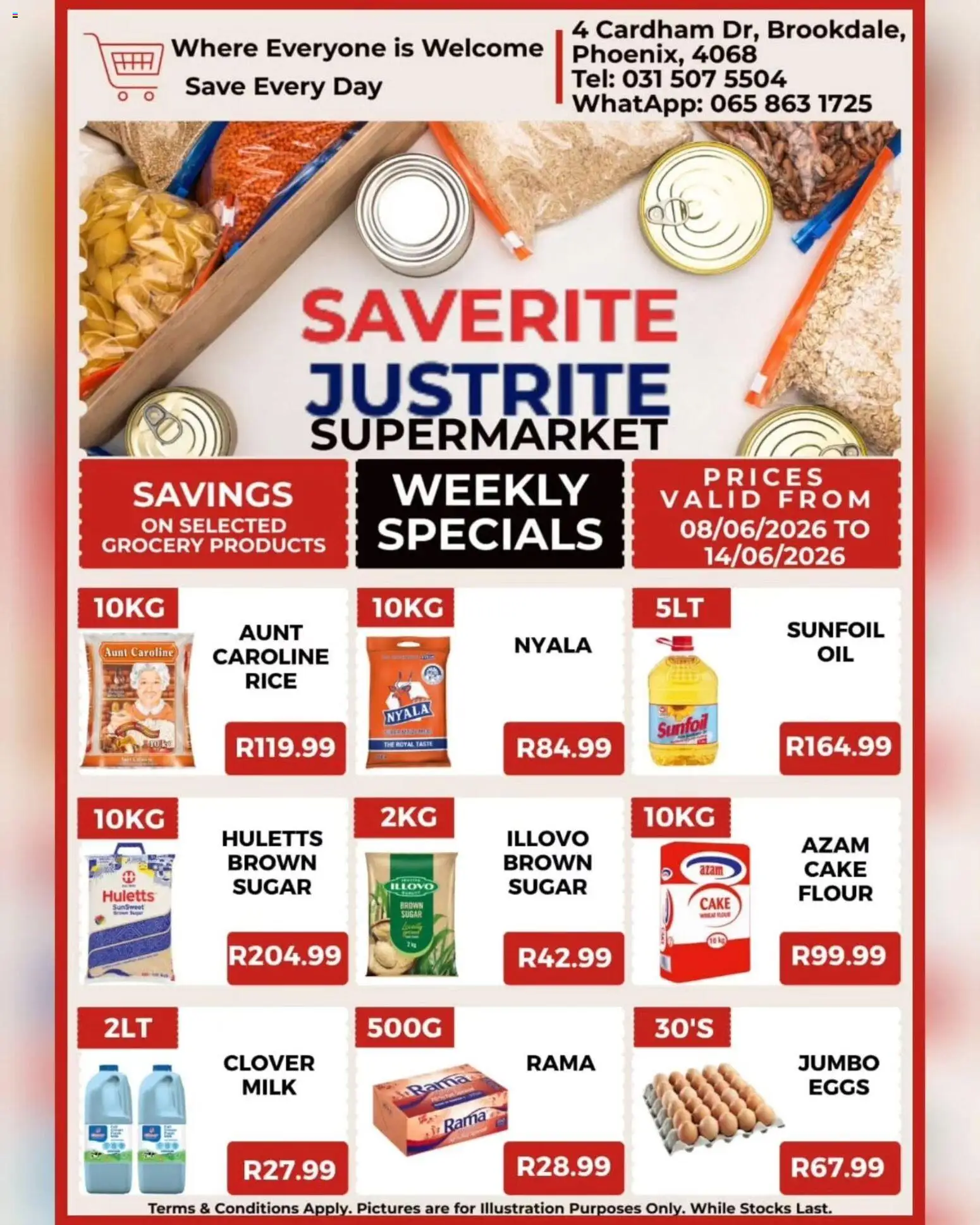 New Saverite catalogue – valid from 08.06.2026 | Page: 1 | Products: Flour, Milk, Rice, Sugar