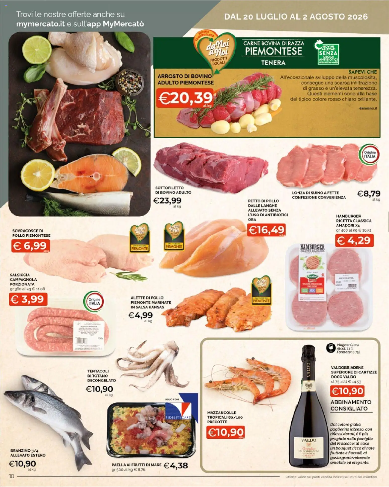 Volantino Mercatò del 20/07/2026 | Pagina: 10 | Prodotti: Petto di Pollo, Suino, Frutti di mare, Paella