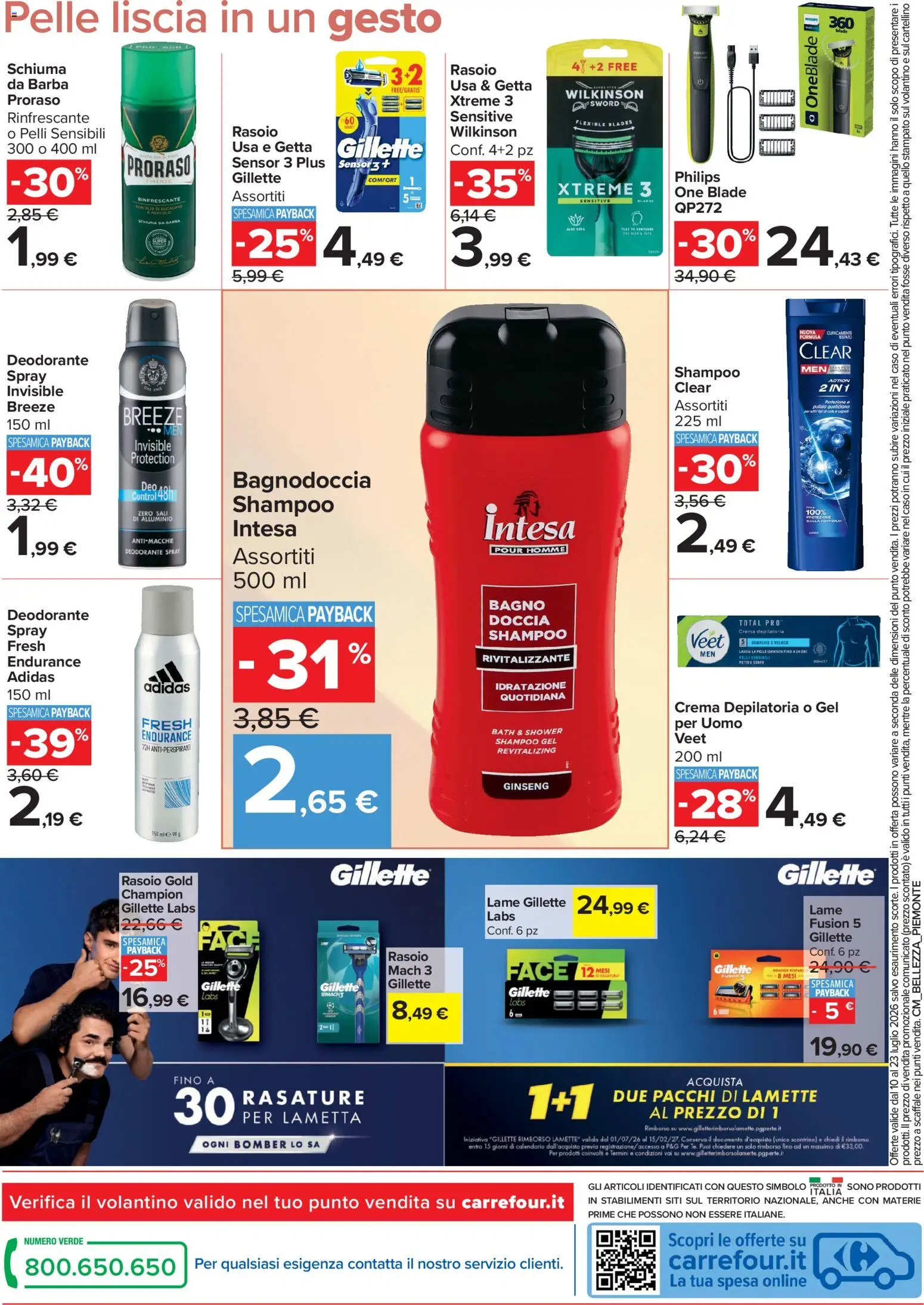Volantino Carrefour del 10/07/2026 | Pagina: 12 | Prodotti: Shampoo, Rasoio, Scaffale, Alluminio