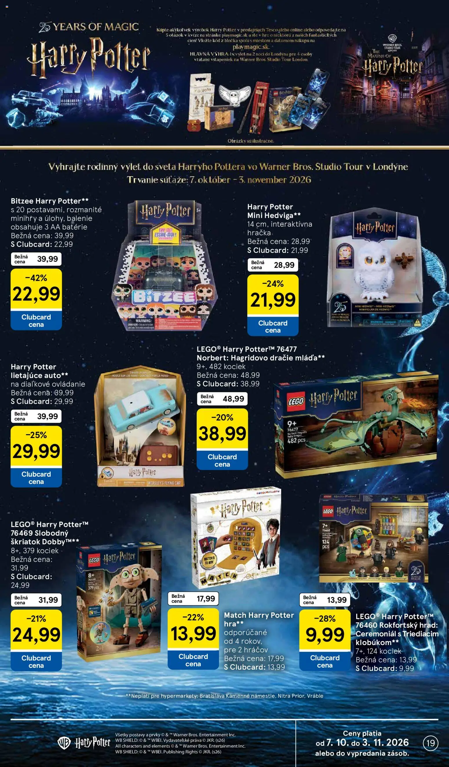 Nové Tesco akcie – leták je platný od 07.10.2026 | Strana: 19 | Produkty: LEGO, Batérie, Hra, LEGO Harry Potter