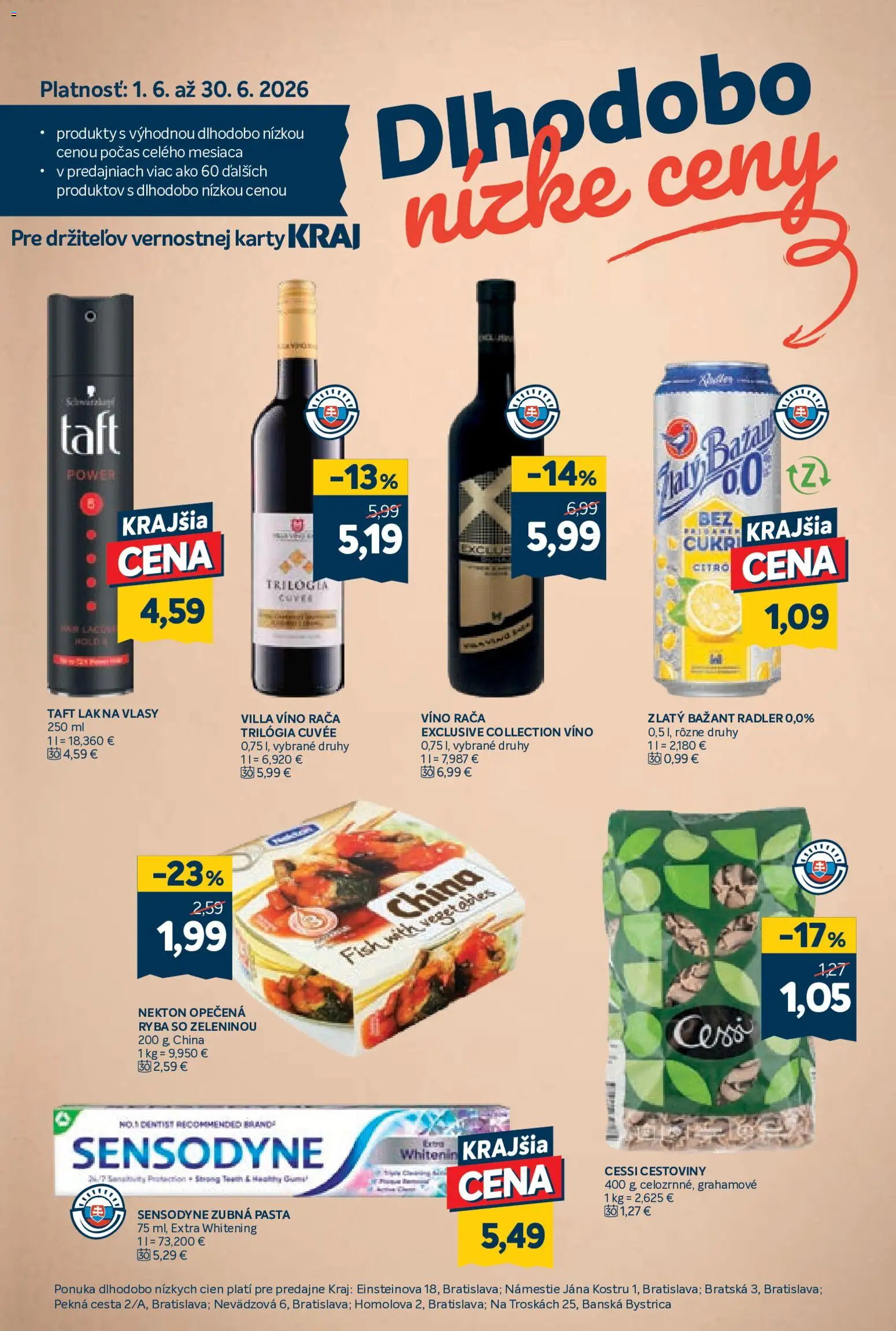 Nové Kraj akcie – leták je platný od 02.07.2026 | Strana: 15 | Produkty: Víno, Cestoviny, Zlatý Bažant, Zubná pasta