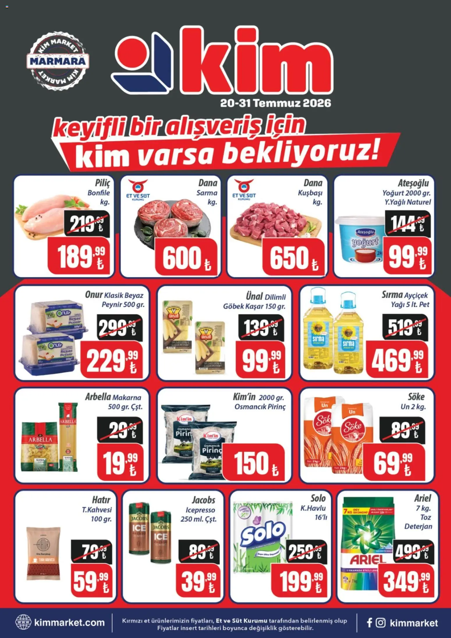 Kim Market Katalog - Marmara Insert - 20 Temmuz 2026 tarihinden itibaren geçerlidir | Sayfa: 1 | Ürünler: Yoğurt, Deterjan, Pirinç, Makarna