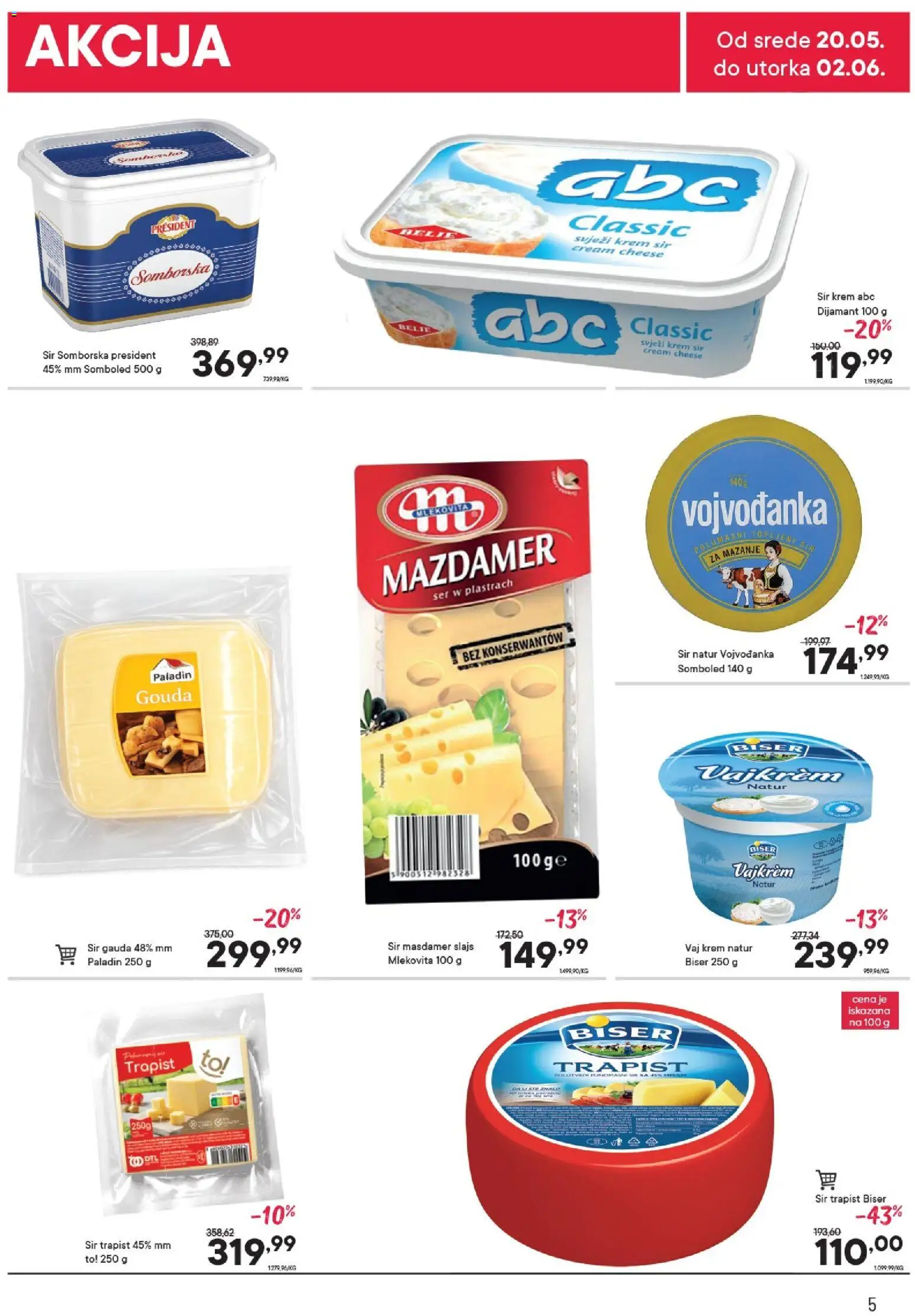 PerSu katalog - važi od 20.05.2026 | Strana: 5 | Proizvode: Gouda, Krem sir, Vajkrem, Sir