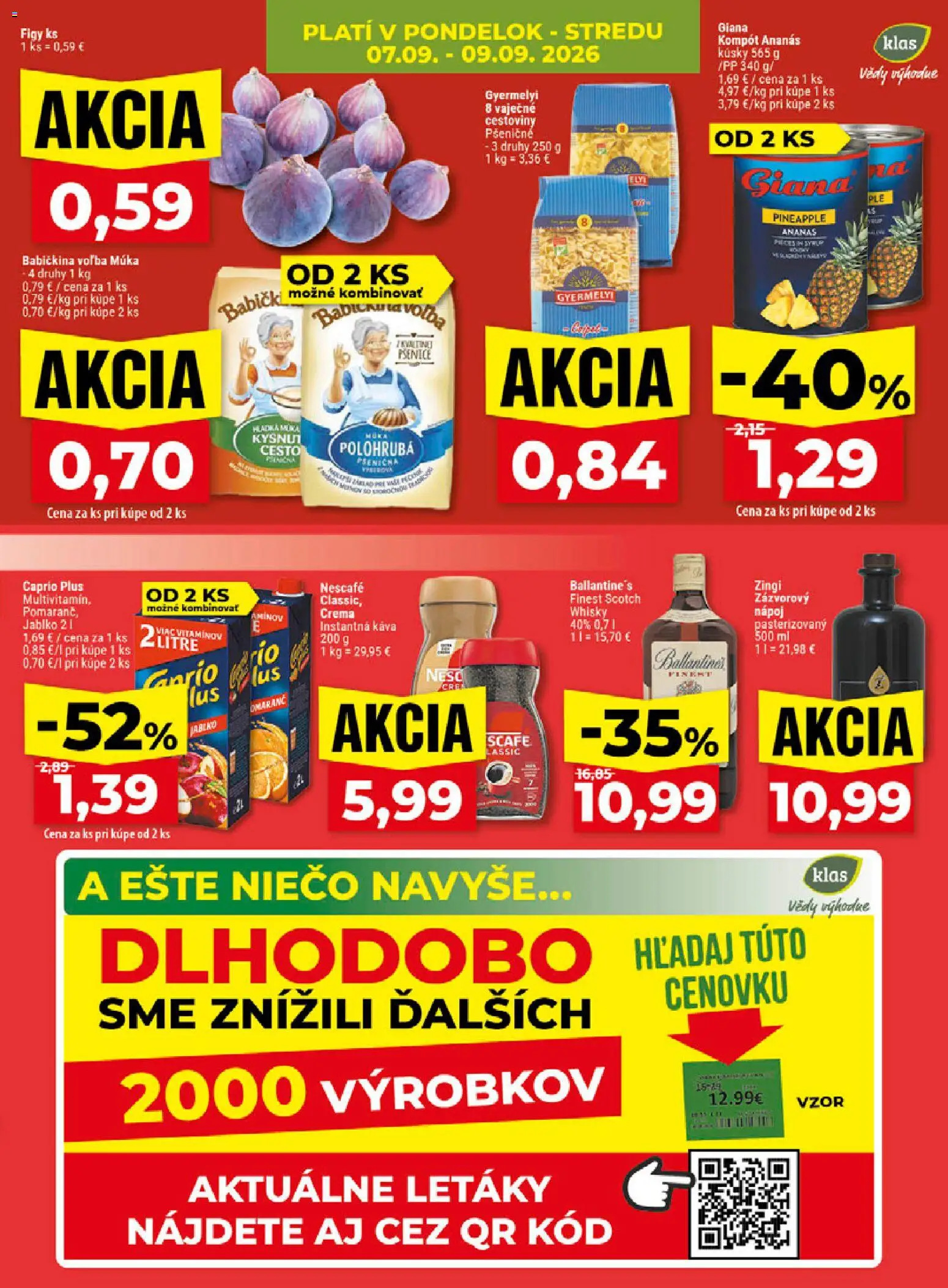 Nové Klas akcie – leták je platný od 07.09.2026 | Strana: 5 | Produkty: Cesto, Cestoviny, Figy, Ananás