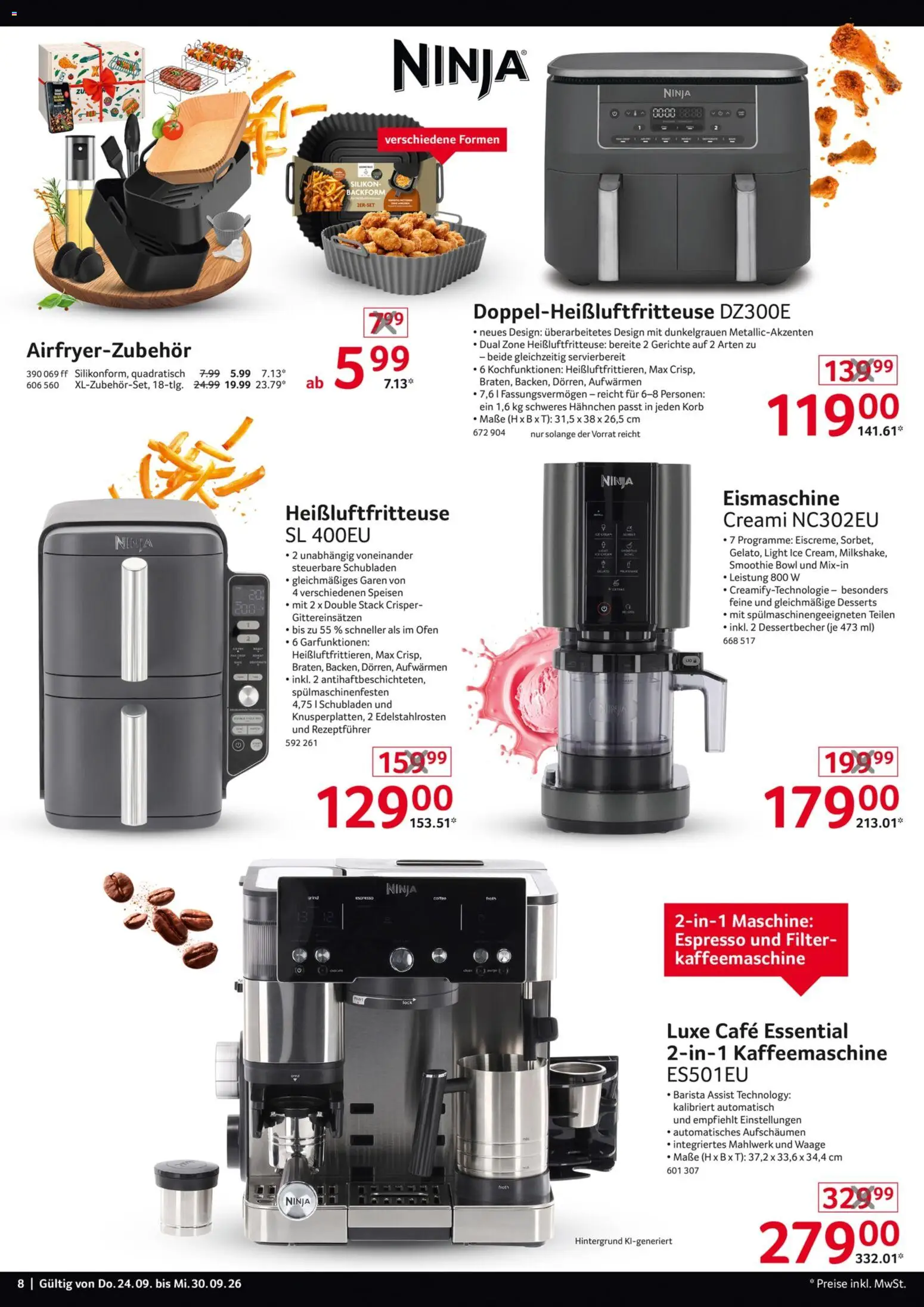 Selgros  Non Food – gültig ab 24.09.2026 | Seite: 8 | Produkte: Kaffeemaschine, Hahnchen, Korb, Gerichte
