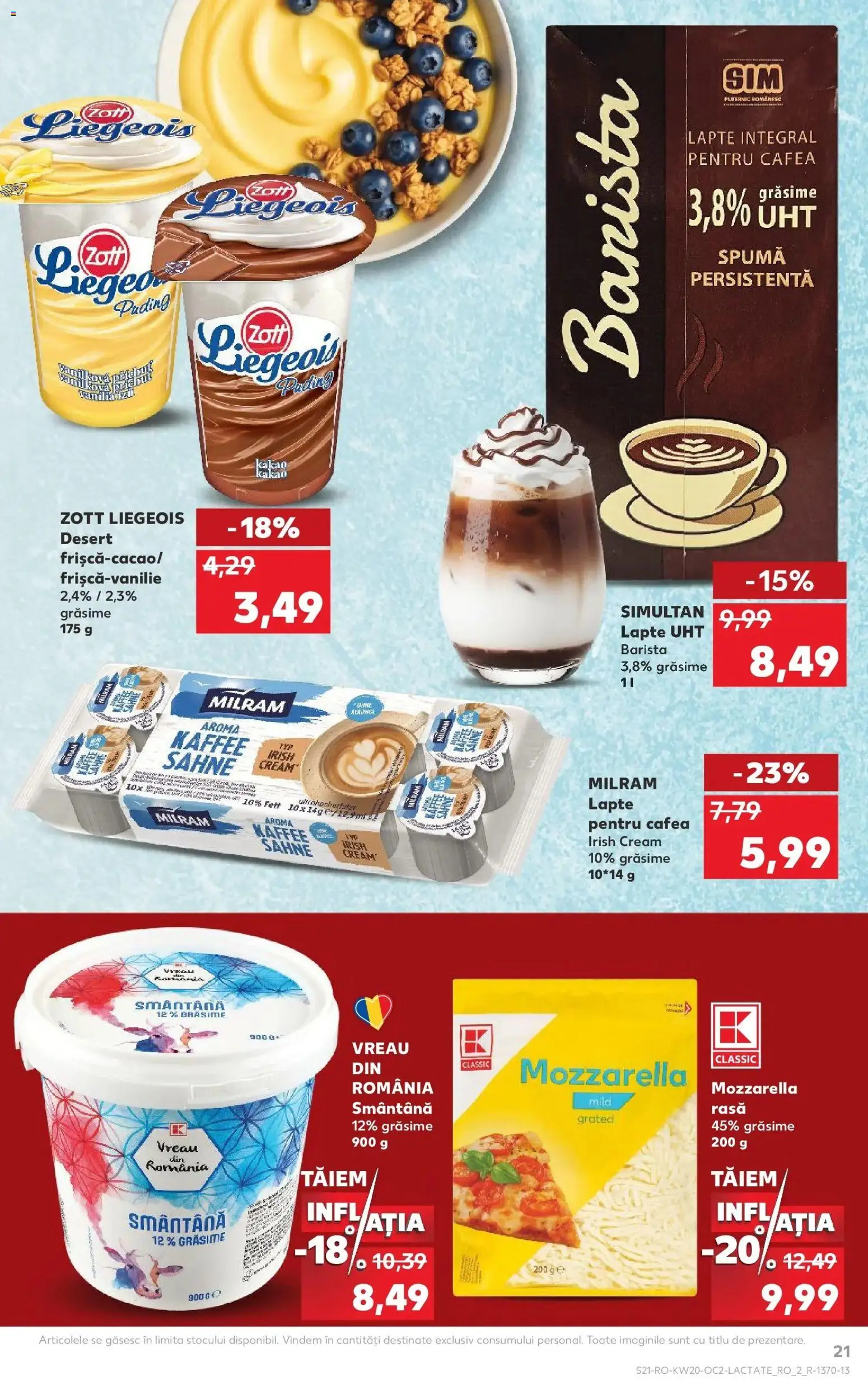 Noul catalog Kaufland – valabil de la 13.05.2026 | Pagină: 21 | Produse: Mozzarella, Lapte, Cafea, Smântână