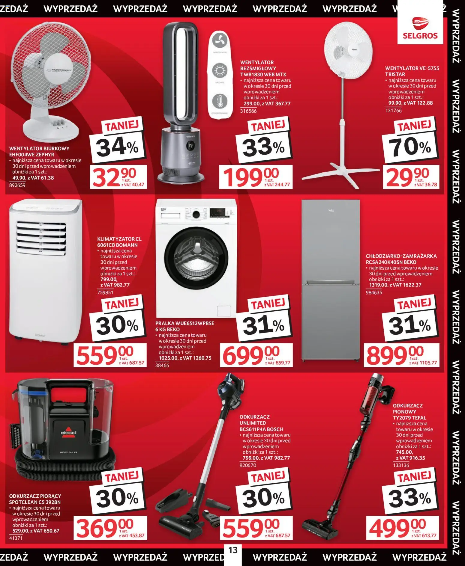 Selgros cash&carry gazetka - Totalna Wyprzedaż od 02.07.2026 | Strona: 13 | Produkty: Pralka, Wentylator, Odkurzacz pionowy, Tefal