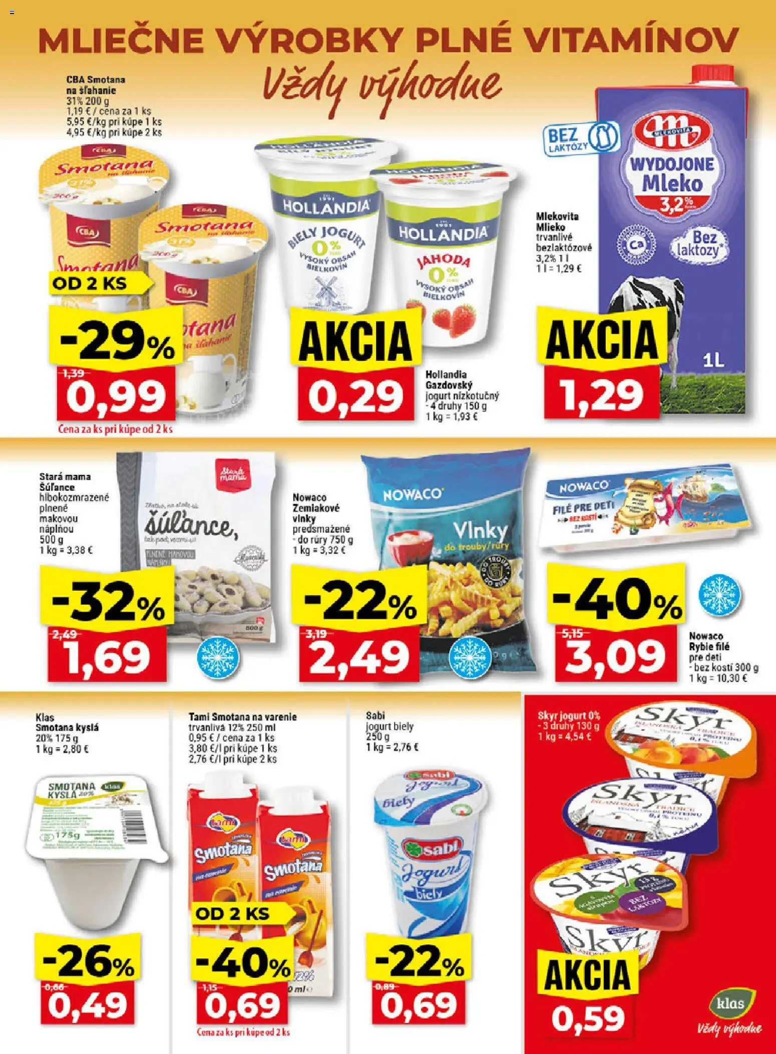 Nové Klas akcie – leták je platný od 19.10.2026 | Strana: 11 | Produkty: Mlieko, Jogurt, Skyr, Biely jogurt