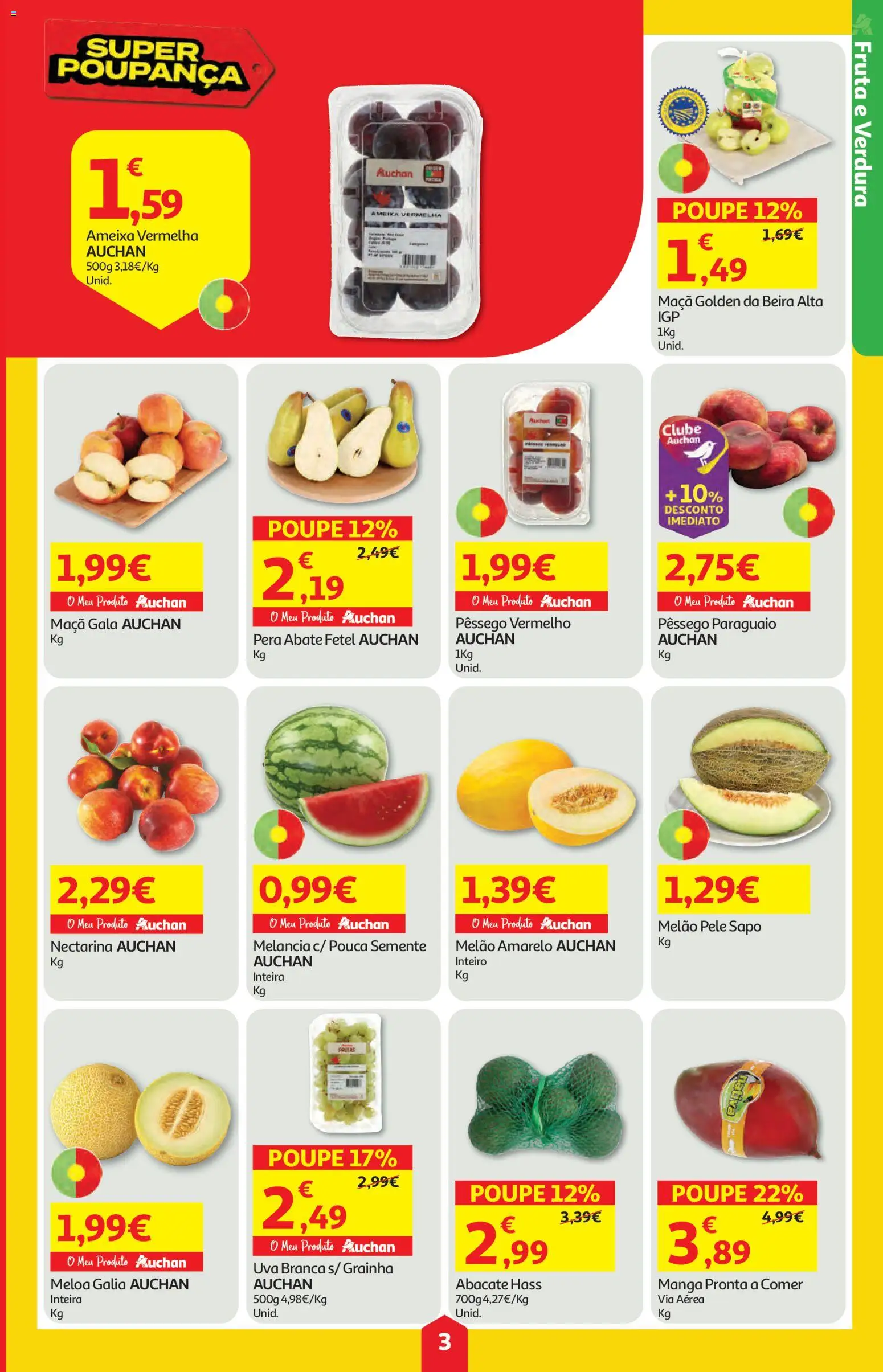 Auchan folheto │ válido de 16/07/2026 | Página: 3 | Produtos: Maça, Abacate, Melancia, Melão