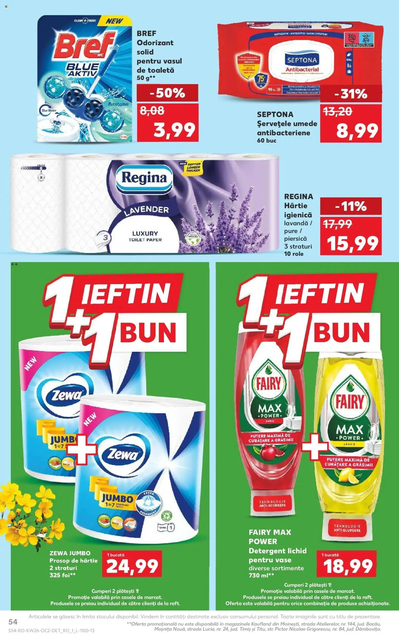 Noul catalog Kaufland – valabil de la 24.06.2026 | Pagină: 54 | Produse: Piersică, Role, Detergent, Șervețele umede