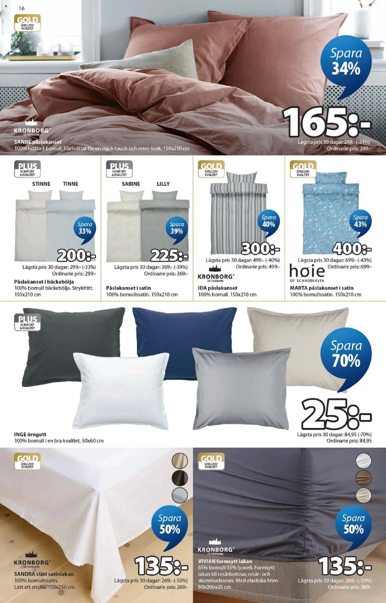 JYSK reklamblad aktuell från 01.06.2026 | Sida: 16 | Produkter: Örngott, Lakan, Påslakanset