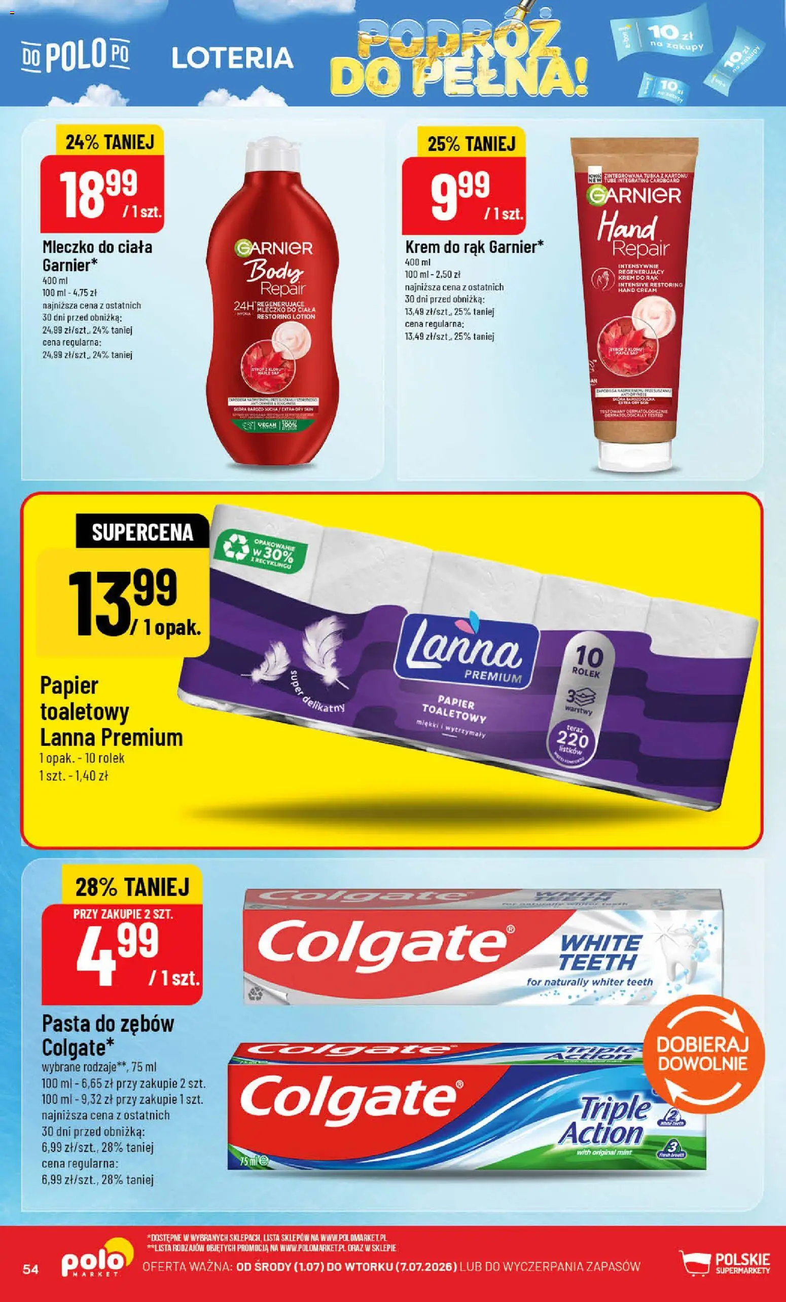 POLOmarket gazetka od 01.07.2026 | Strona: 54 | Produkty: Papier toaletowy, Krem, Pasta do zębów, Lotion